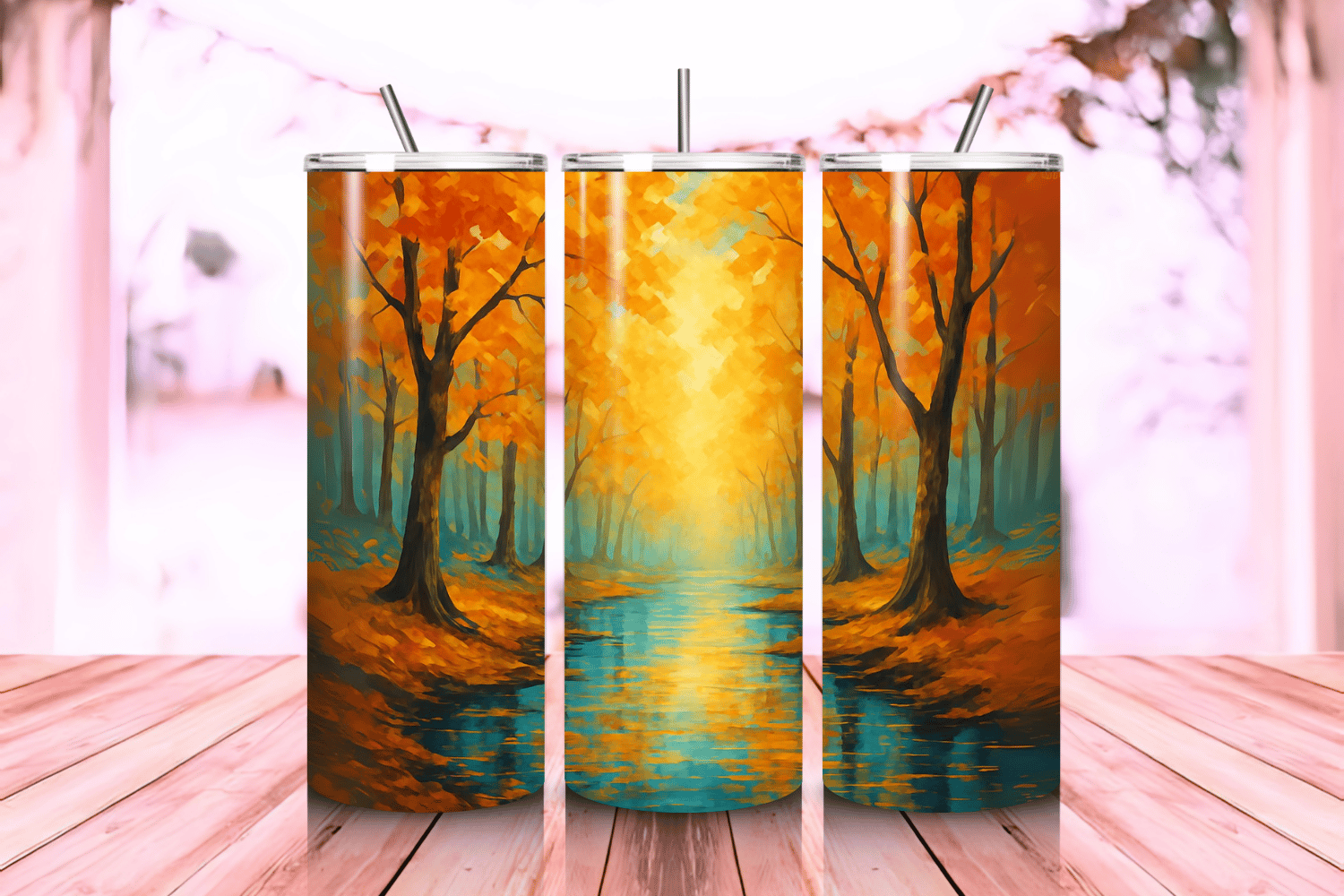 Fall Trees Scenery Tumbler Wrap PNG – 20oz Skinny Sublimation Design ...
