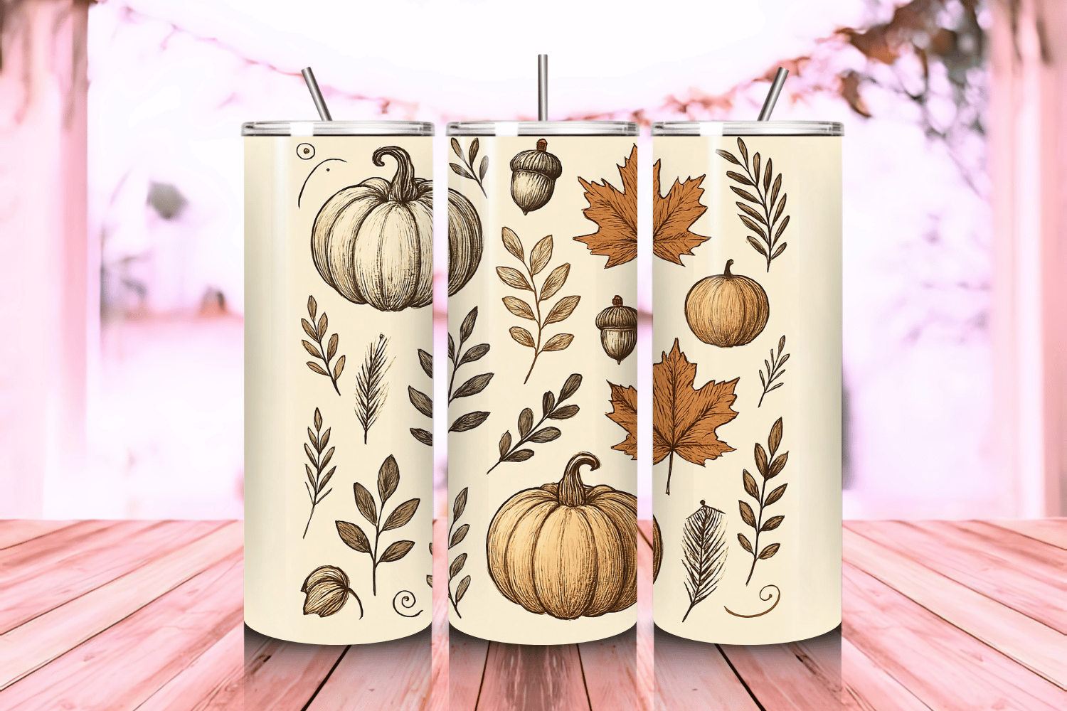 Vintage Autumn Tumbler Wrap PNG – 20oz Skinny Sublimation Design with ...