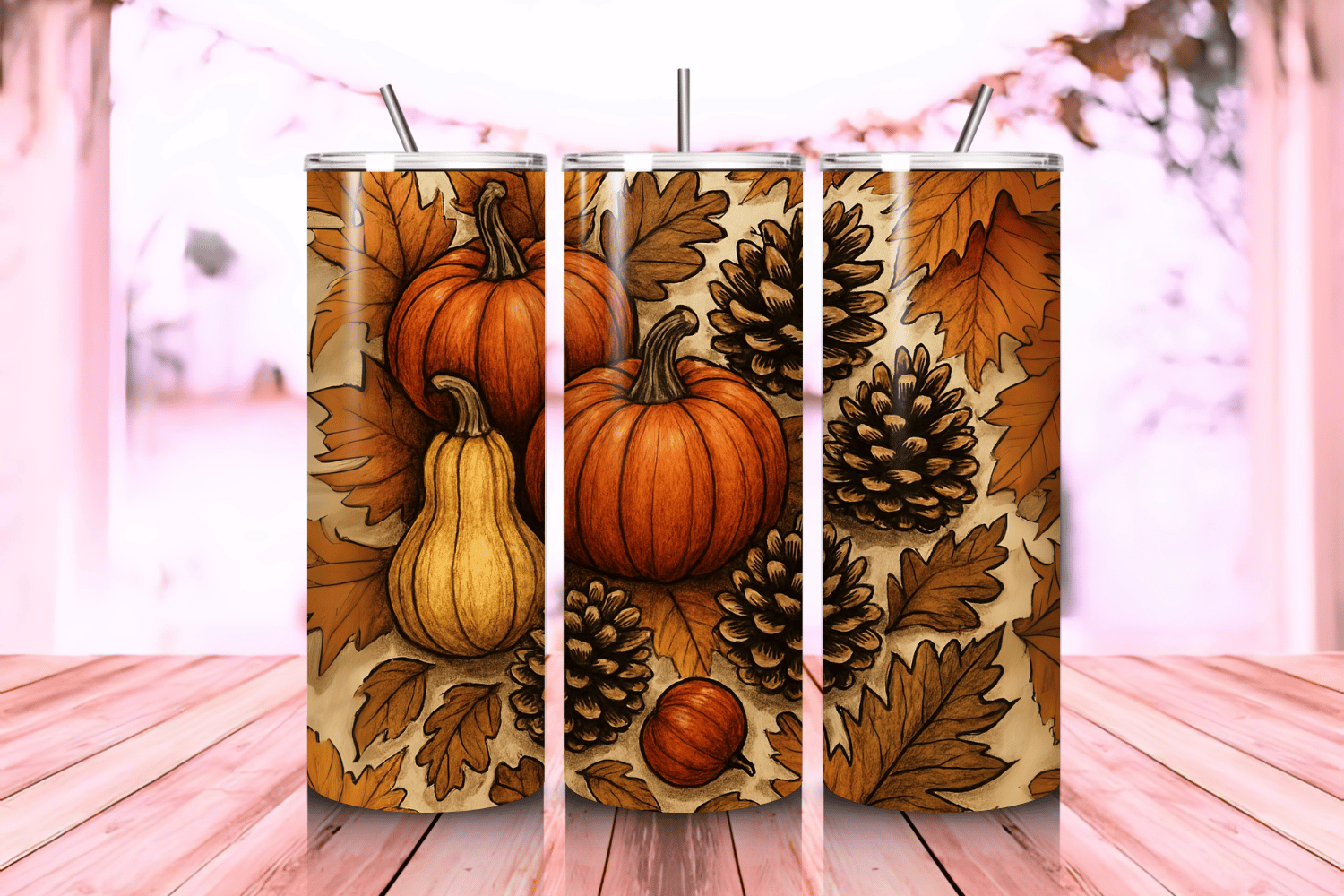 Fall Pumpkin and Pinecone Tumbler Wrap PNG – 20oz Skinny Sublimation ...