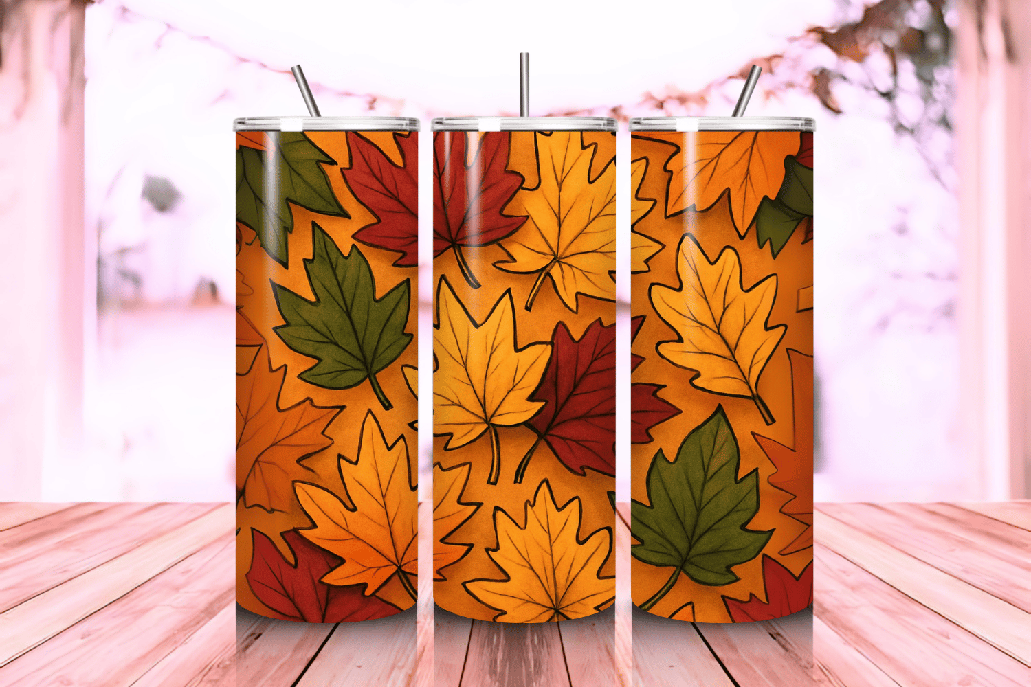 Autumn Leaves Tumbler Wrap PNG – 20oz Skinny Sublimation Design with ...