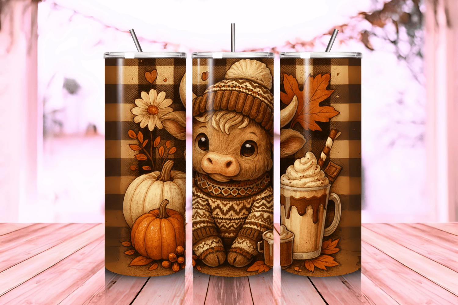 Cute Baby Highland Cow Tumbler Wrap PNG – 20oz Skinny Sublimation ...