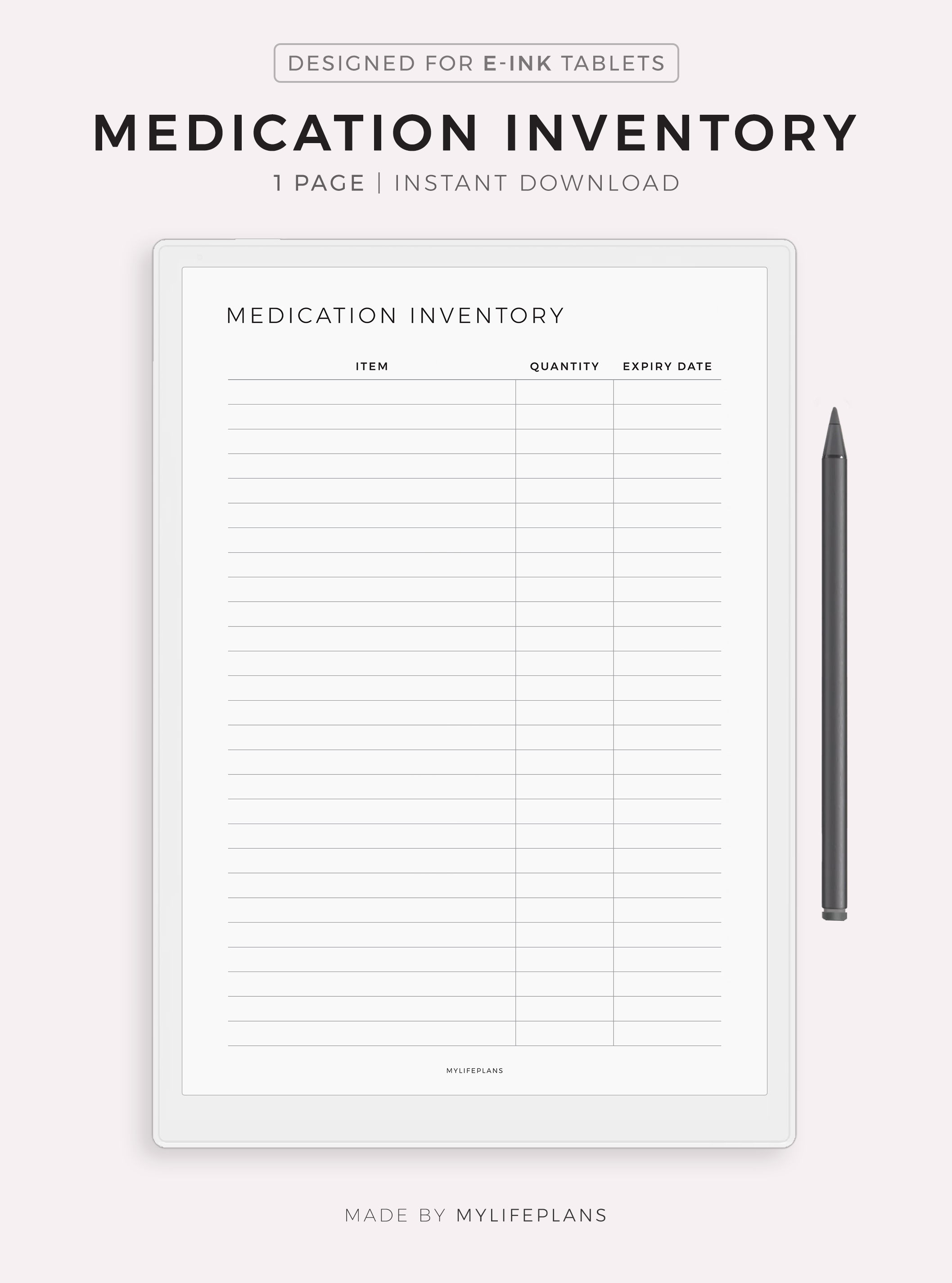 Medication Inventory Template for Remarkable, Kindle Scribe, Supernote ...