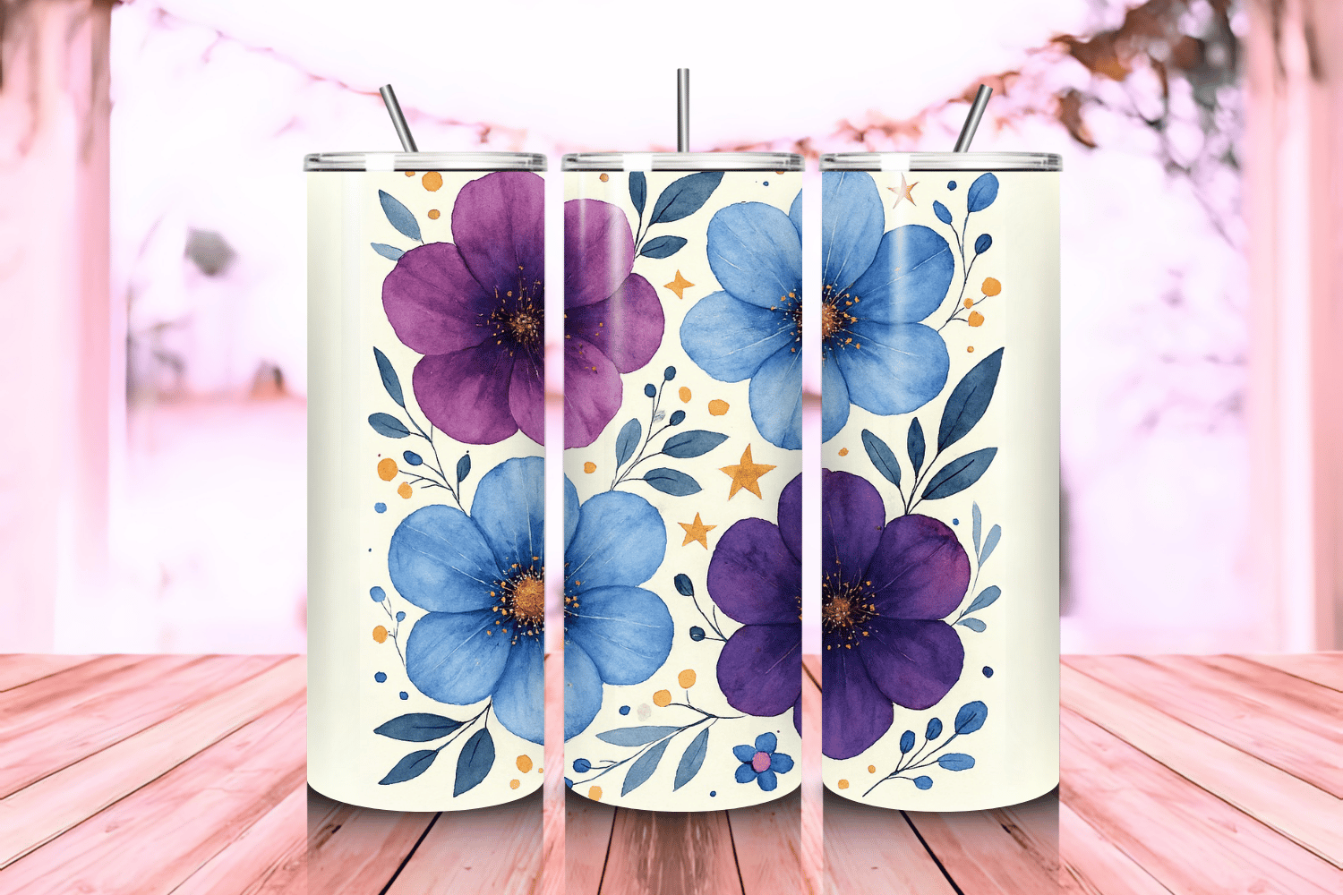 Retro Spring Floral Tumbler Wrap PNG – 20oz Skinny Sublimation Design ...