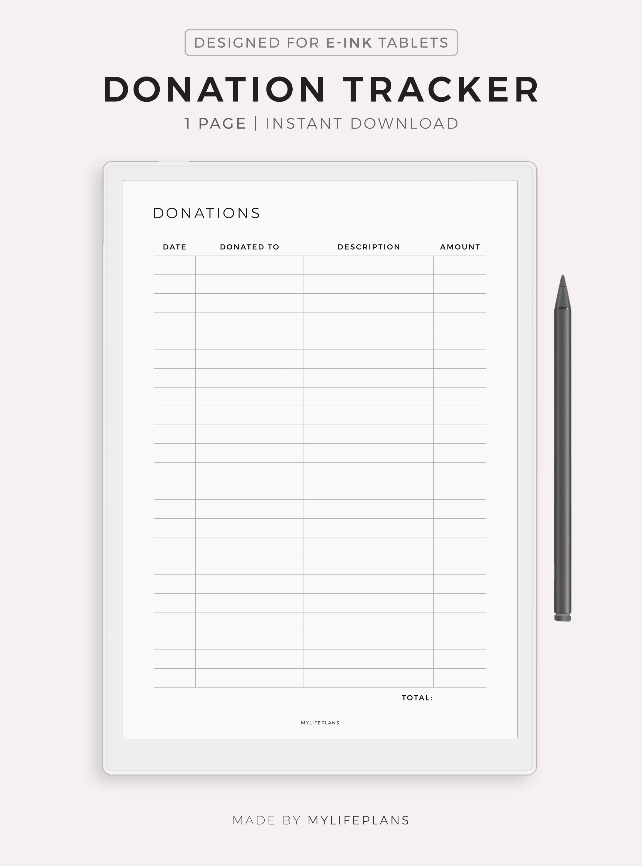 Donation Tracker Template for Remarkable, Supernote, Kindle Scribe ...