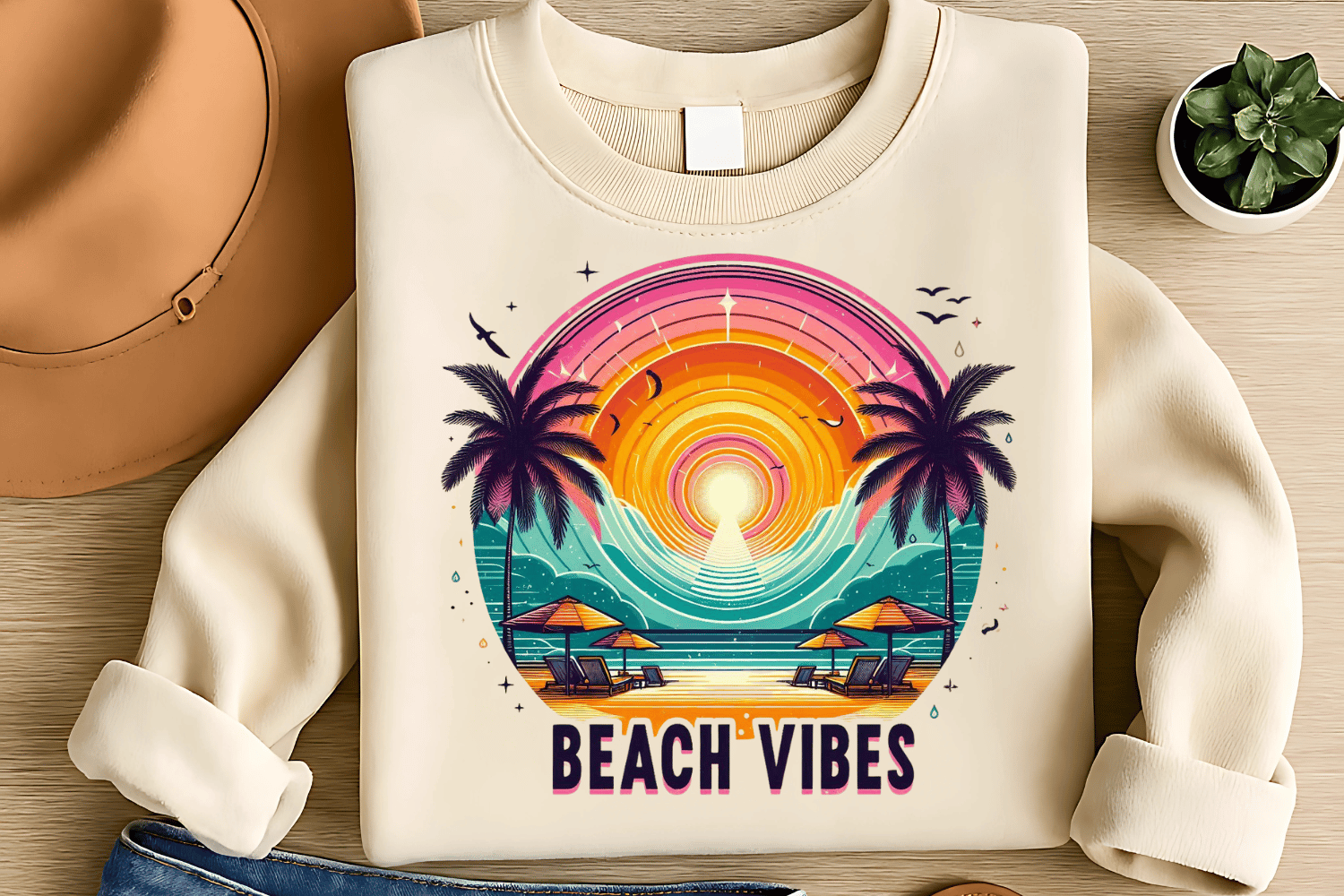 Beach Vibes Sublimation PNG – Tropical Palm Tree and Sun Summer Design ...