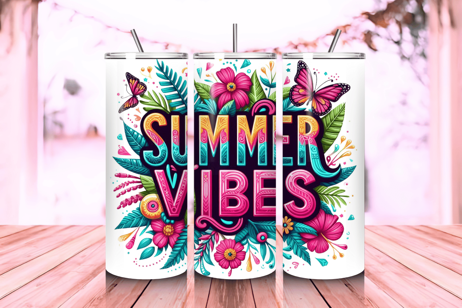 Summer Vibes Tumbler Wrap PNG – 20oz Skinny Sublimation Design with ...