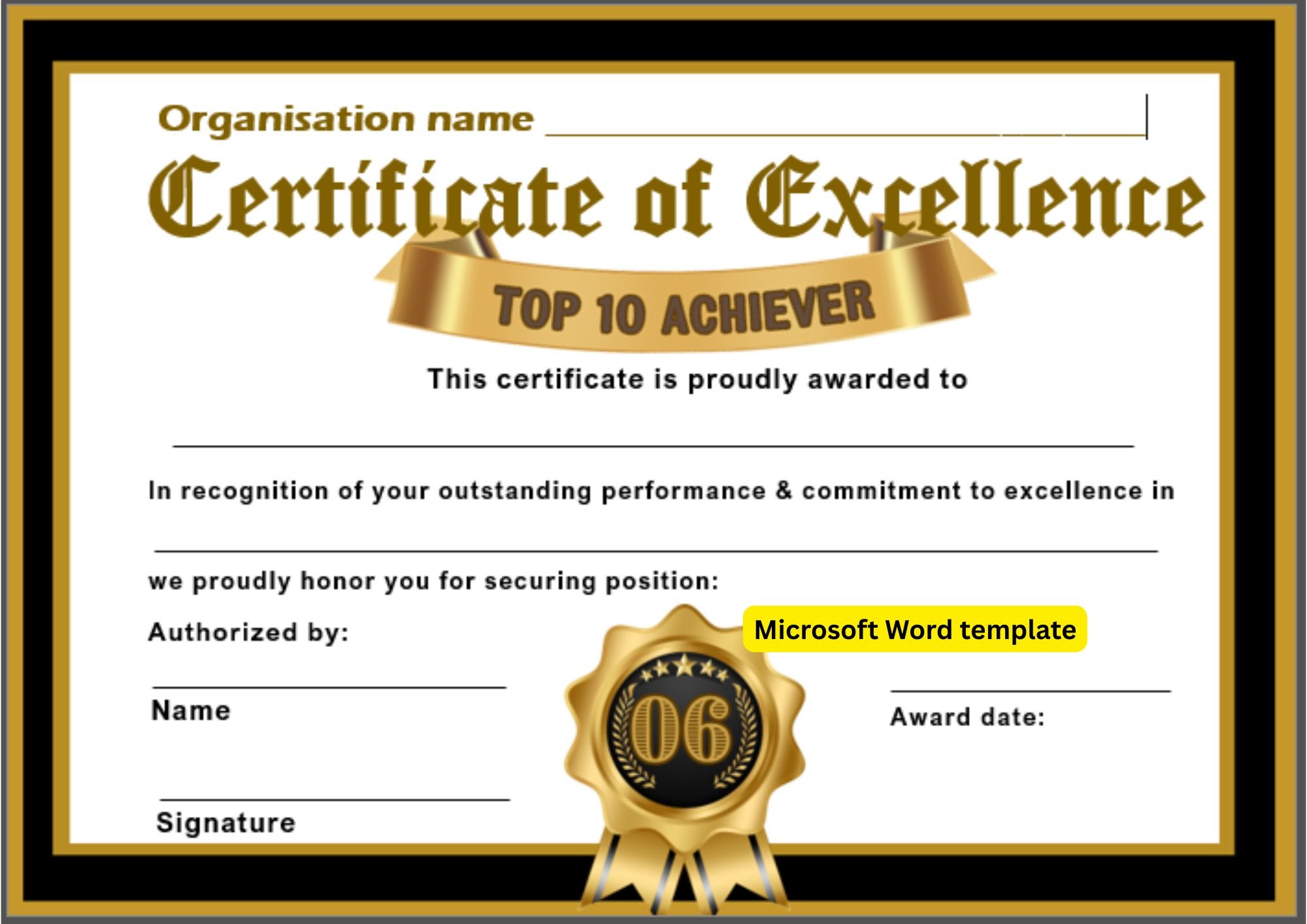 Top 10 Achiever | Ranked No.6 | Certificate of Excellence Template ...