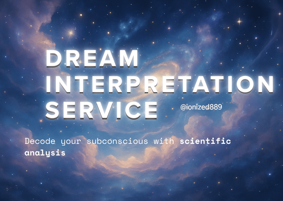 Dream Interpretation Service cover with bold white title over a colorful starry nebula background and small subtitle text.