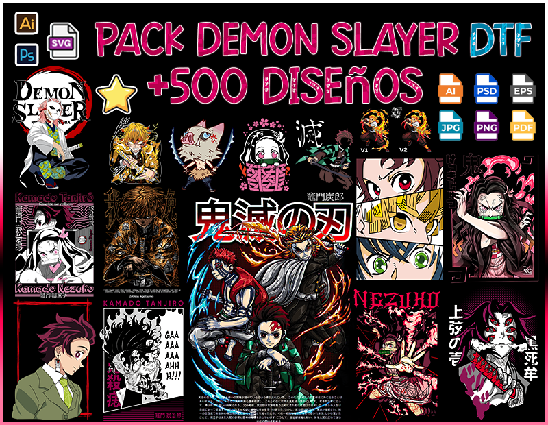 demon slayer vector designs tshirt dtf bundle anime sublimate paquete de diseños kimetsu no yaiba vectores para sublimar camiseta tazas