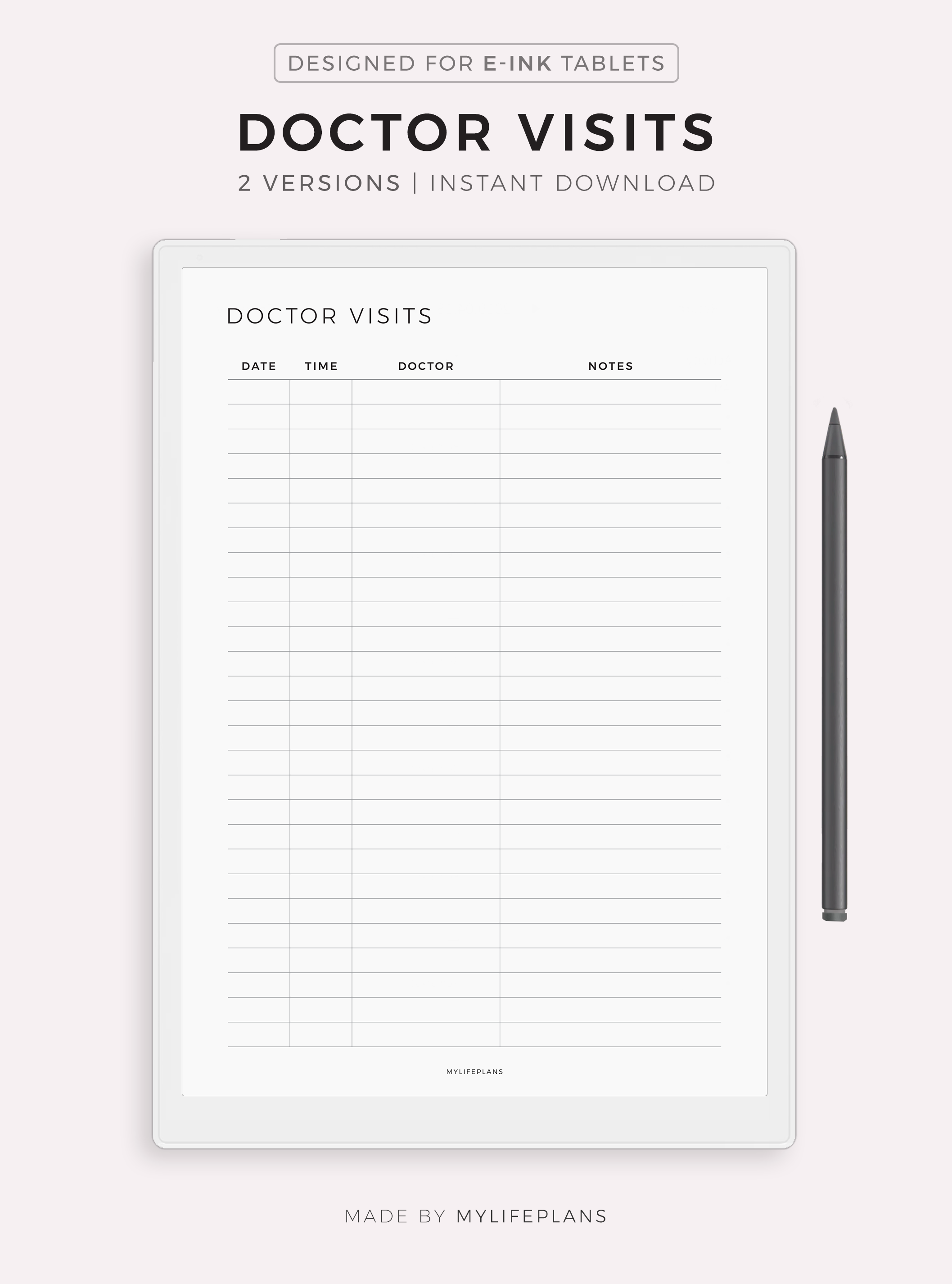 Doctor Visits Tracker Template for Remarkable, Supernote, Kindle Scribe ...