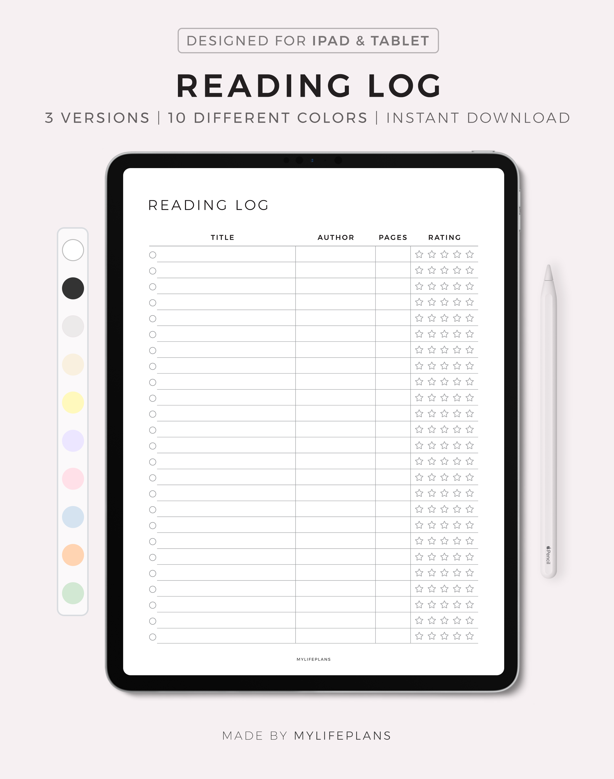 Digital Reading Log Template for Goodnotes, Notability, Ipad - Payhip