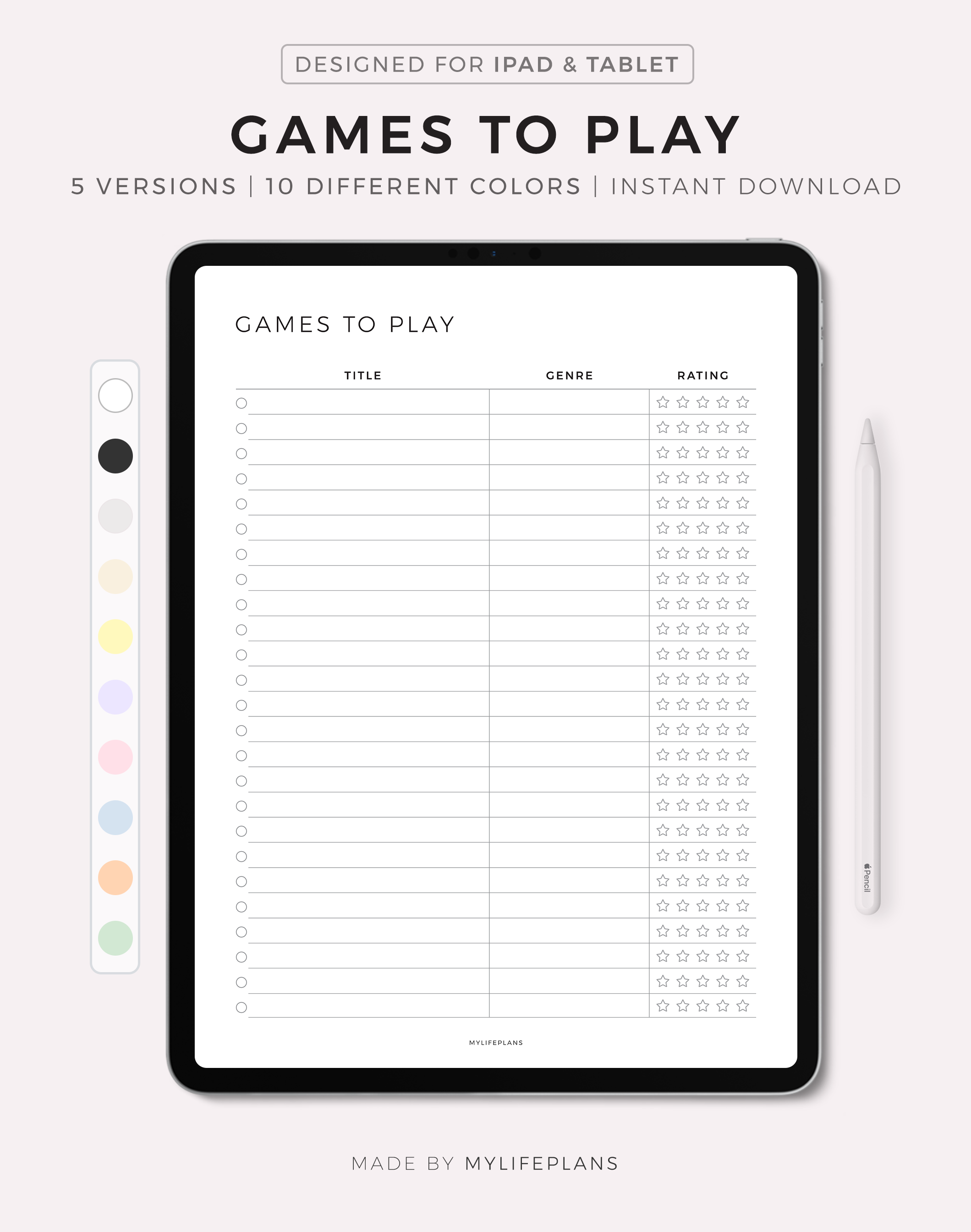 Video Games To Play, Digital Template for Goodnotes, Notability, Ipad ...