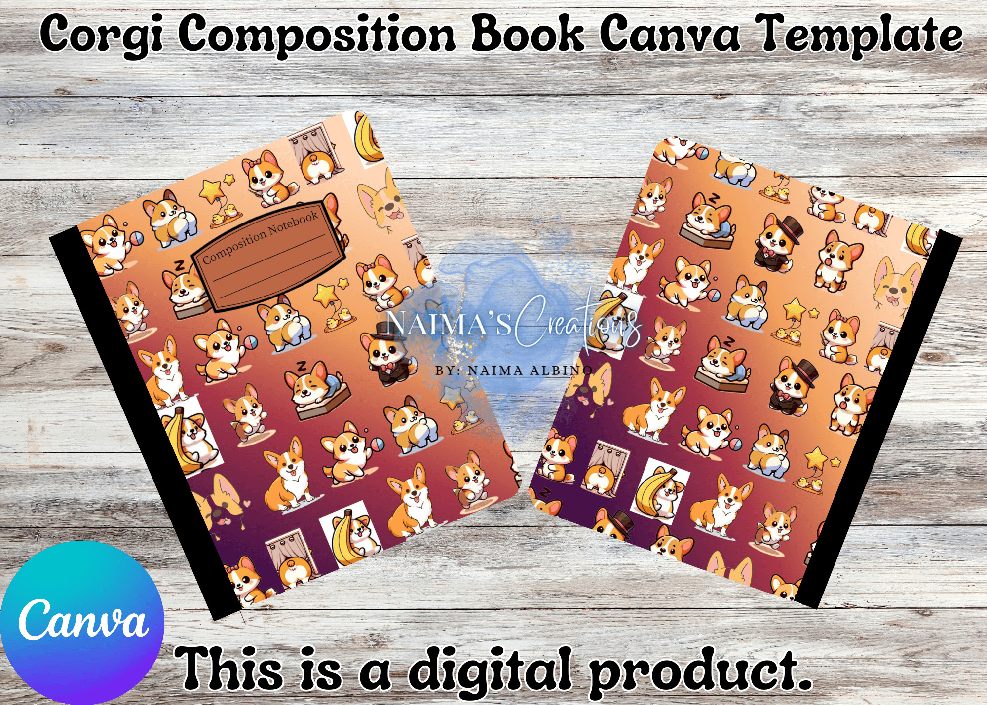 Editable Corgi Notes Corgi Composition Book Editable Canva Template - Payhip