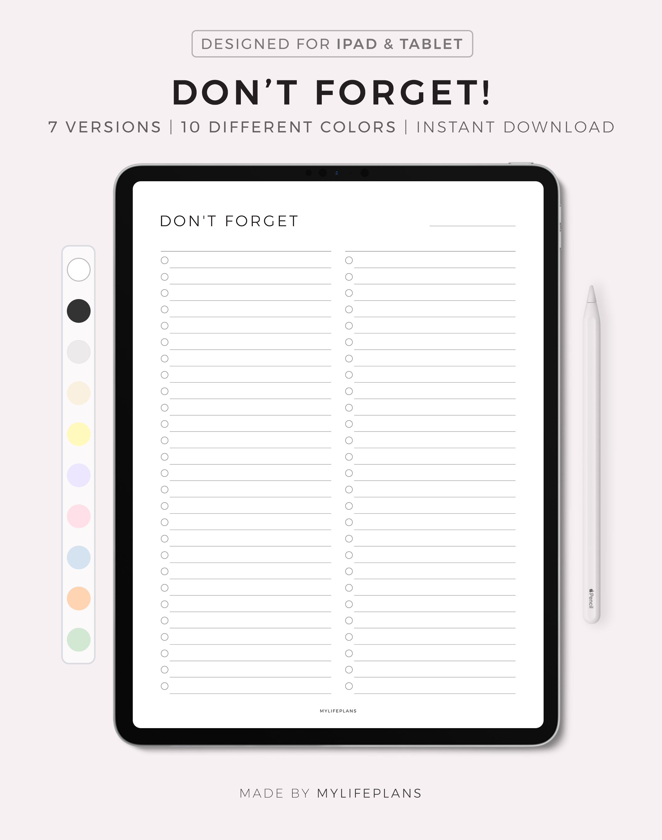 Don't Forget To Do List, Digital Template for Goodnotes, Notability ...