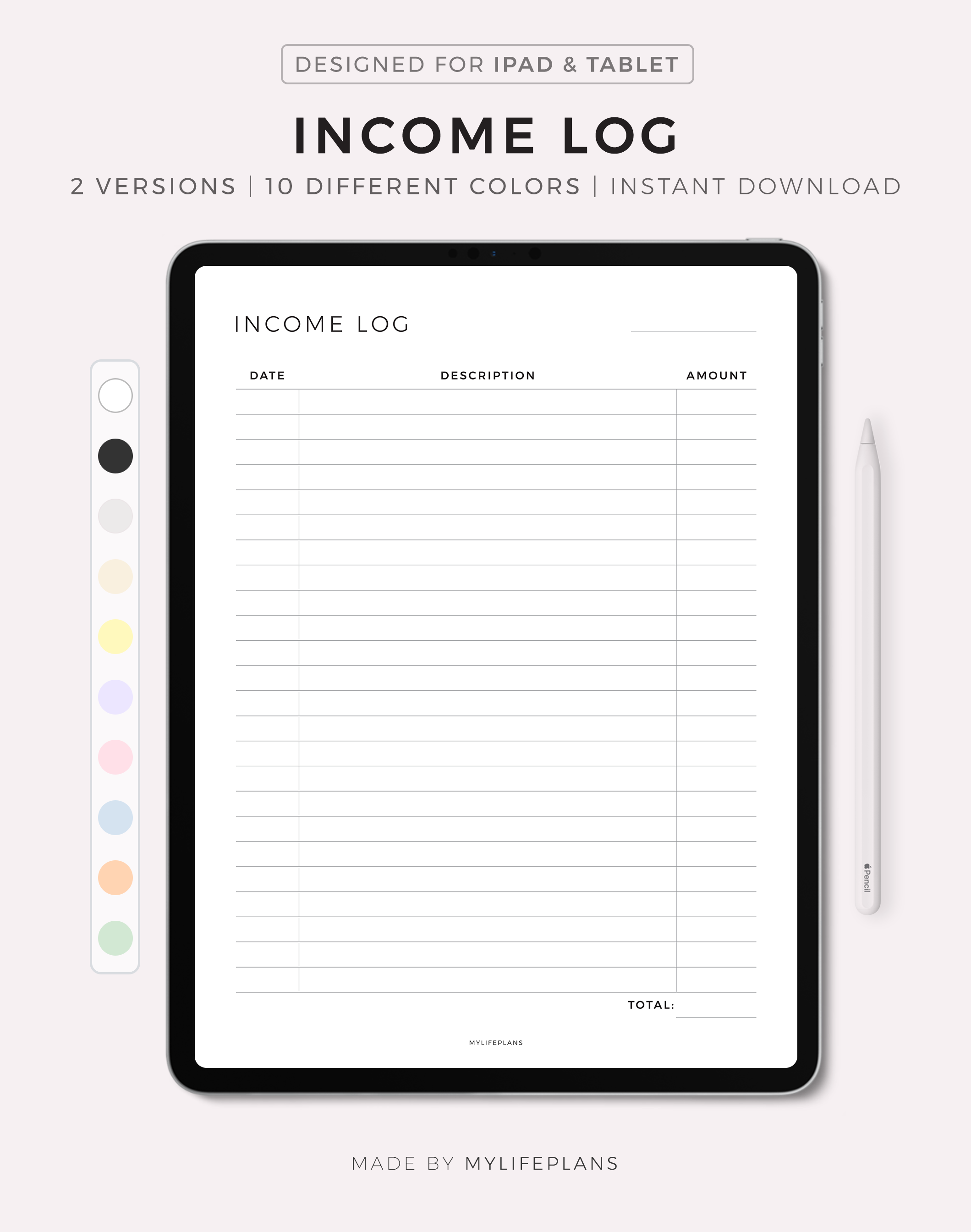 Weekly Income Log Income Log Digital Template for Goodnotes, Notability, Ipad - Payhip