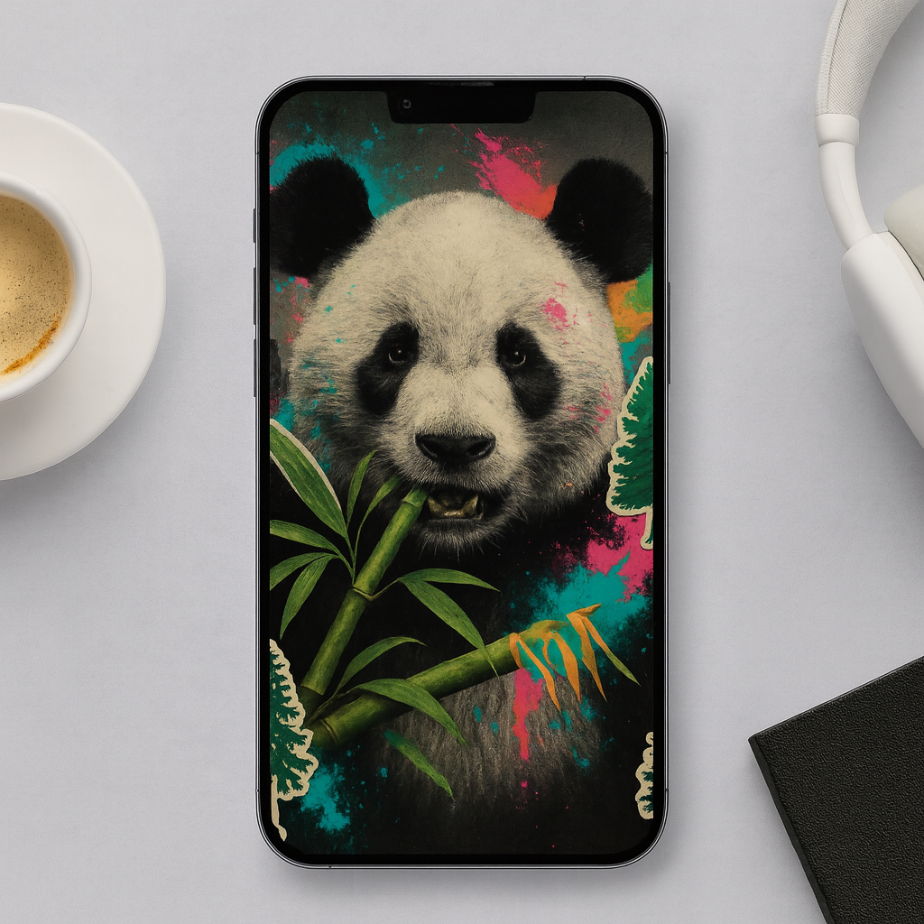 Color Splash Panda Phone Wallpaper – Urban Jungle Art