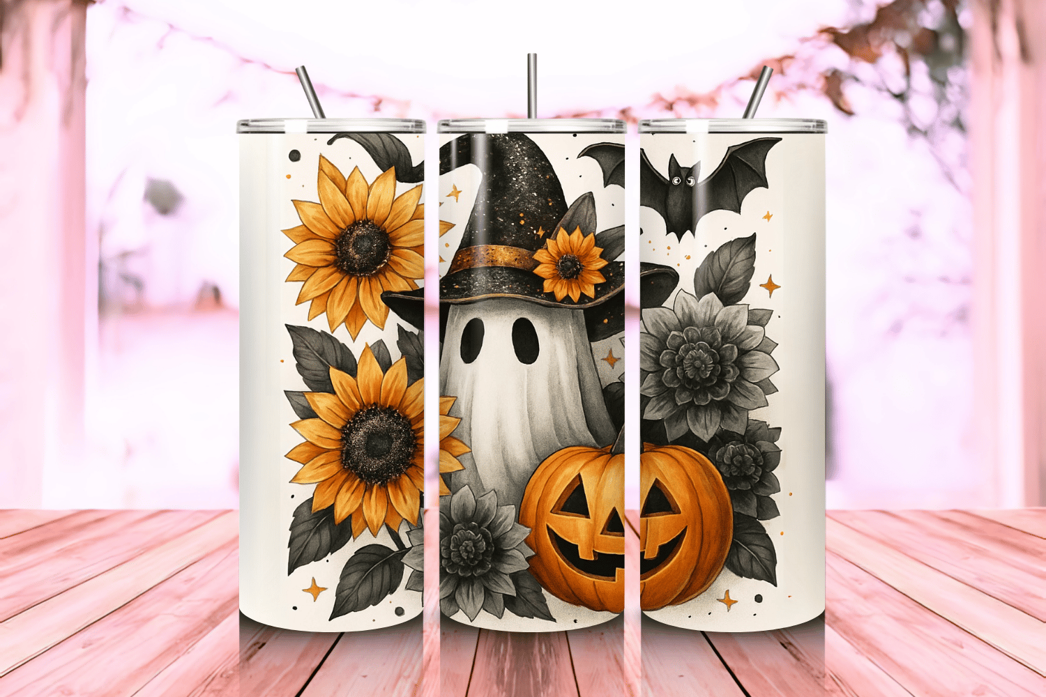 Halloween Ghost Tumbler Wrap PNG – 20oz Skinny Sublimation Design with ...