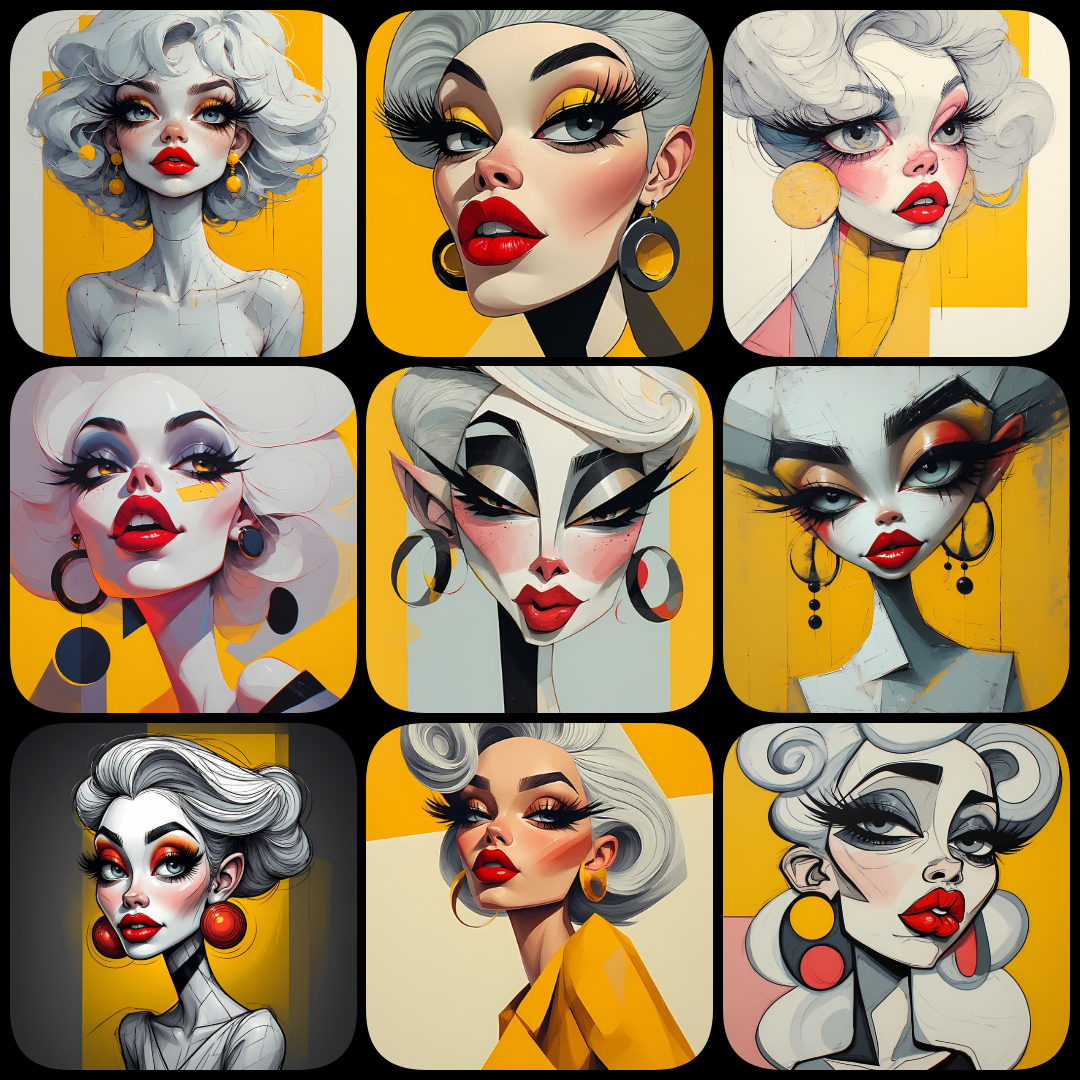 yellow PNG clipart, whimsical illustrations bundle, digital art download, birds and bees artwork, illustrated ladies PNG, high resolution digital art, quirky animal illustrations, fashionable character art, yellow background clipart, childrens book illus