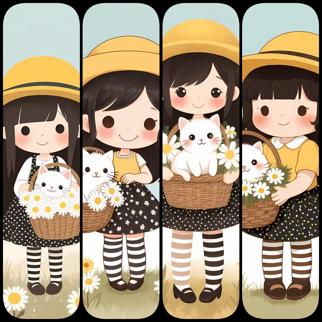 yellow PNG clipart, whimsical illustrations bundle, digital art download, birds and bees artwork, illustrated ladies PNG, high resolution digital art, quirky animal illustrations, fashionable character art, yellow background clipart, childrens book illus