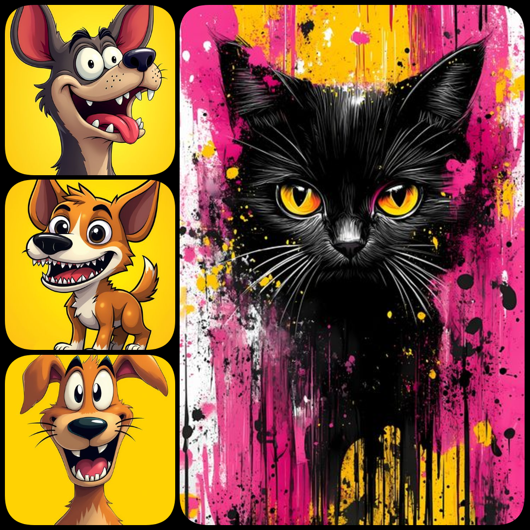 yellow PNG clipart, whimsical illustrations bundle, digital art download, birds and bees artwork, illustrated ladies PNG, high resolution digital art, quirky animal illustrations, fashionable character art, yellow background clipart, childrens book illus