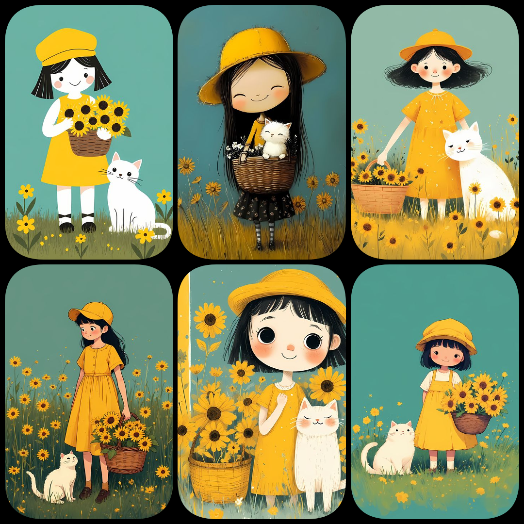 yellow PNG clipart, whimsical illustrations bundle, digital art download, birds and bees artwork, illustrated ladies PNG, high resolution digital art, quirky animal illustrations, fashionable character art, yellow background clipart, childrens book illus