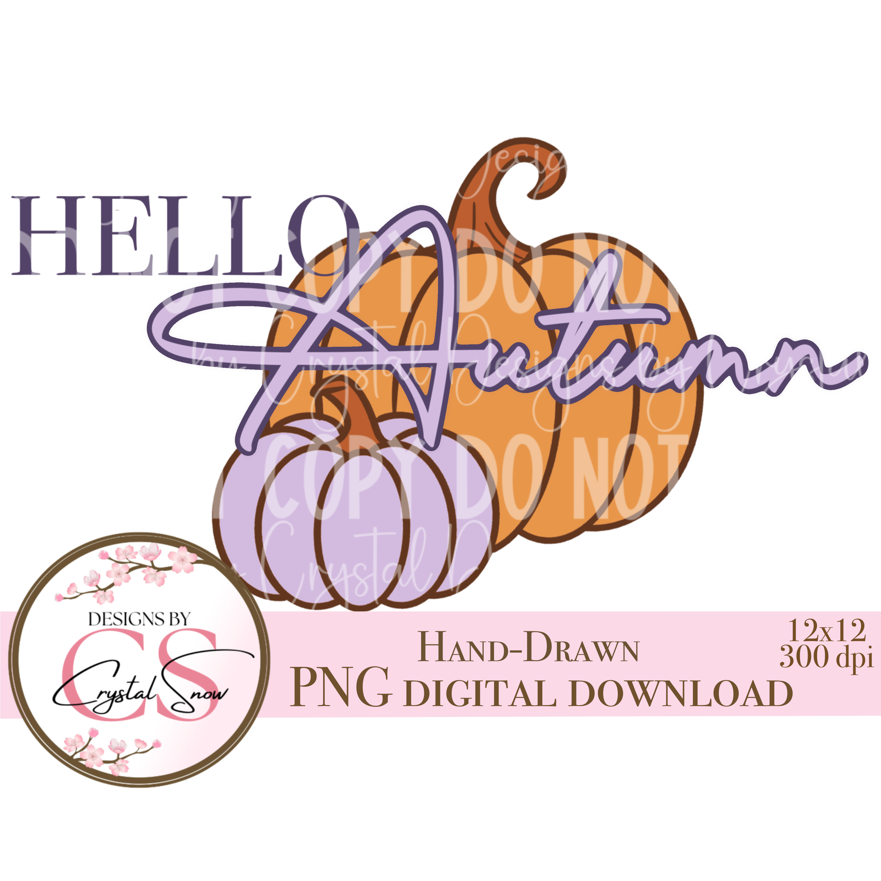 Hello Autumn PNG | Fall Pumpkin Clipart for Sublimation, Stickers ...