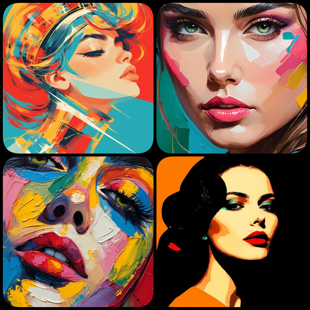 yellow art portraits, abstract women illustrations, vibrant female face PNG, oil painting impasto style, geometric face art, watercolor woman PNG, pop art female graphics, folk art portraits, retro digital faces, creative portrait clipart, high resolution