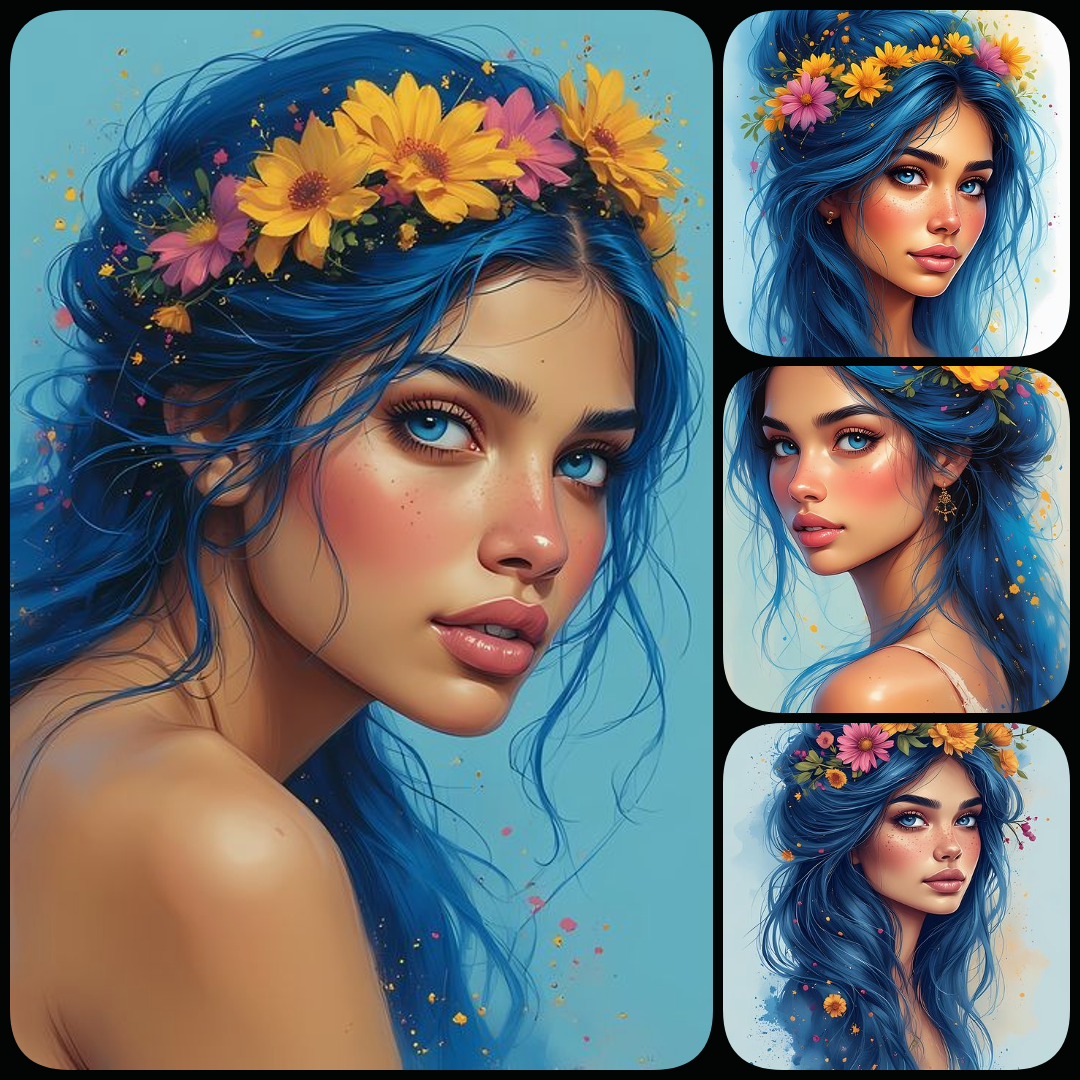 yellow art portraits, abstract women illustrations, vibrant female face PNG, oil painting impasto style, geometric face art, watercolor woman PNG, pop art female graphics, folk art portraits, retro digital faces, creative portrait clipart, high resolution