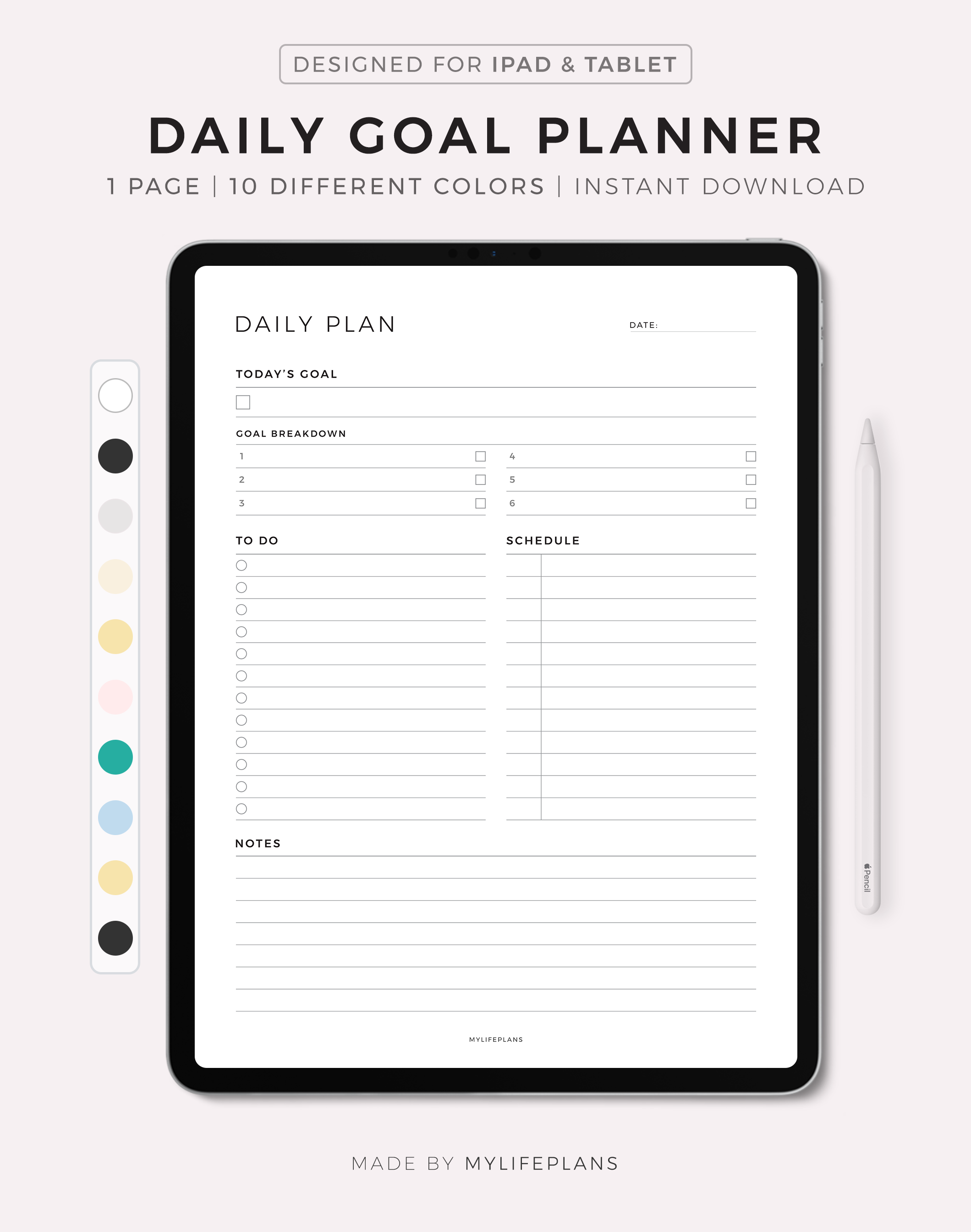 Daily Goal Planner Digital, Compatible with Goodnotes, Notability, Ipad ...