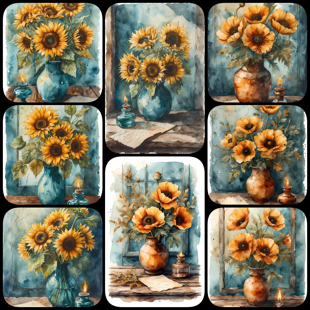 yellow flower PNGs, floral clipart bundle, sunflower digital art, watercolor floral images, abstract yellow roses, vintage flower illustrations, mixed media florals, geometric floral design, shabby chic scrapbook paper, yellow pansy PNG, high resolution f