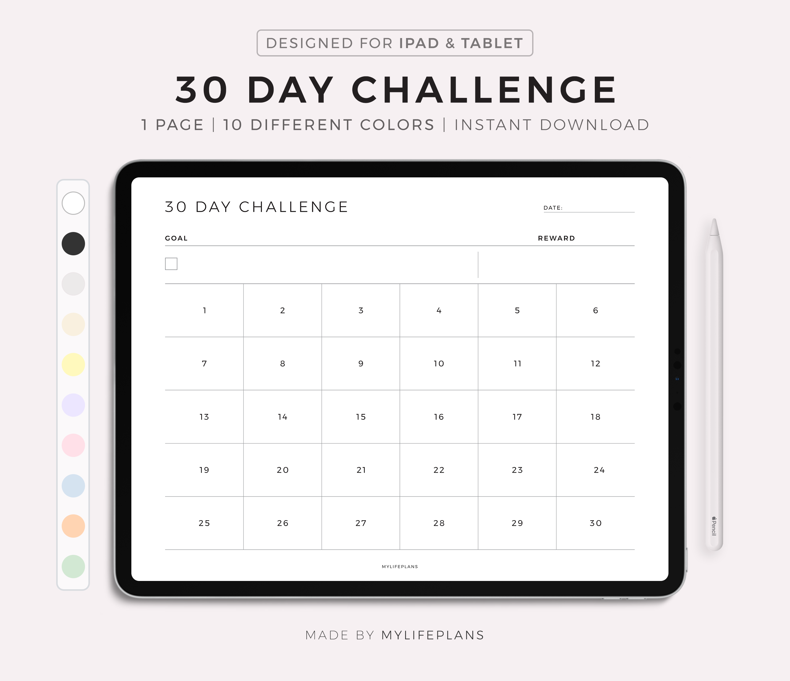 30 Day Challenge, Landscape, Digital Template for Goodnotes, Notability ...