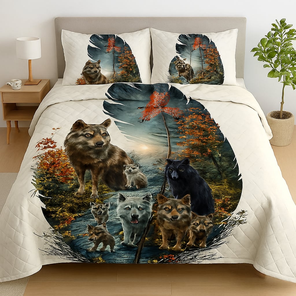 Printable Luxurious Quilt Set with Matching Pillows Wildlife