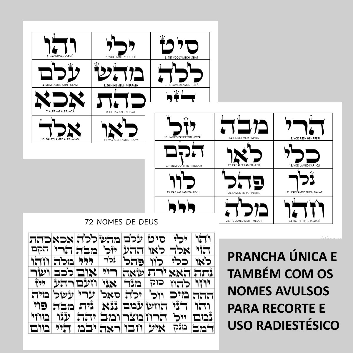 gráficos 72 nomes de Deus para uso em radiestesia