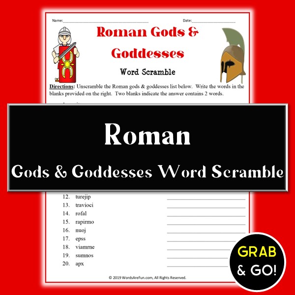 Roman Gods and Goddesses Word Scramble Puzzle | Ancient Rome Activity ...
