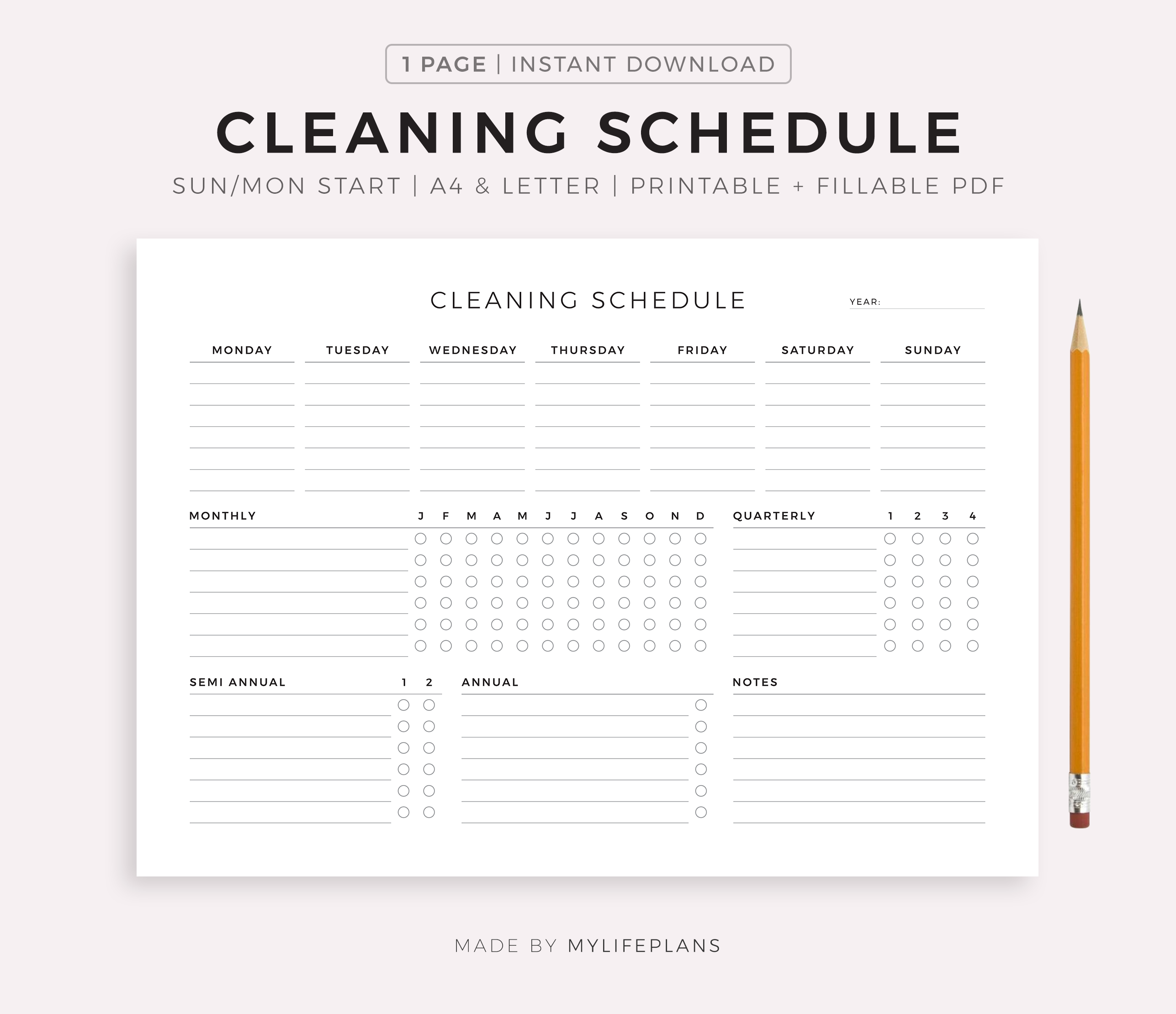 Cleaning Schedule, Printable & Fillable Template, Landscape, A4/Letter ...