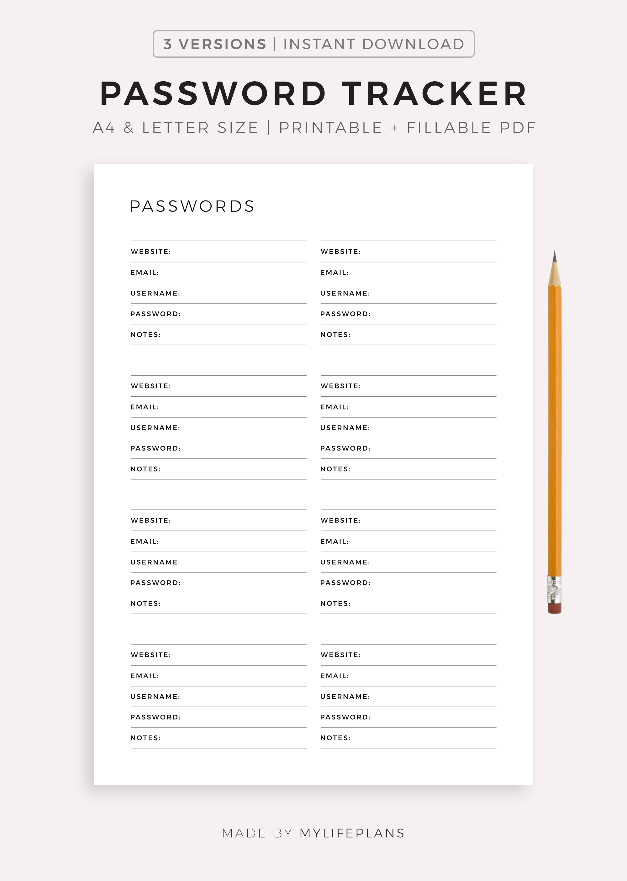 Password Tracker Printable & Fillable, Password Keeper, Password ...