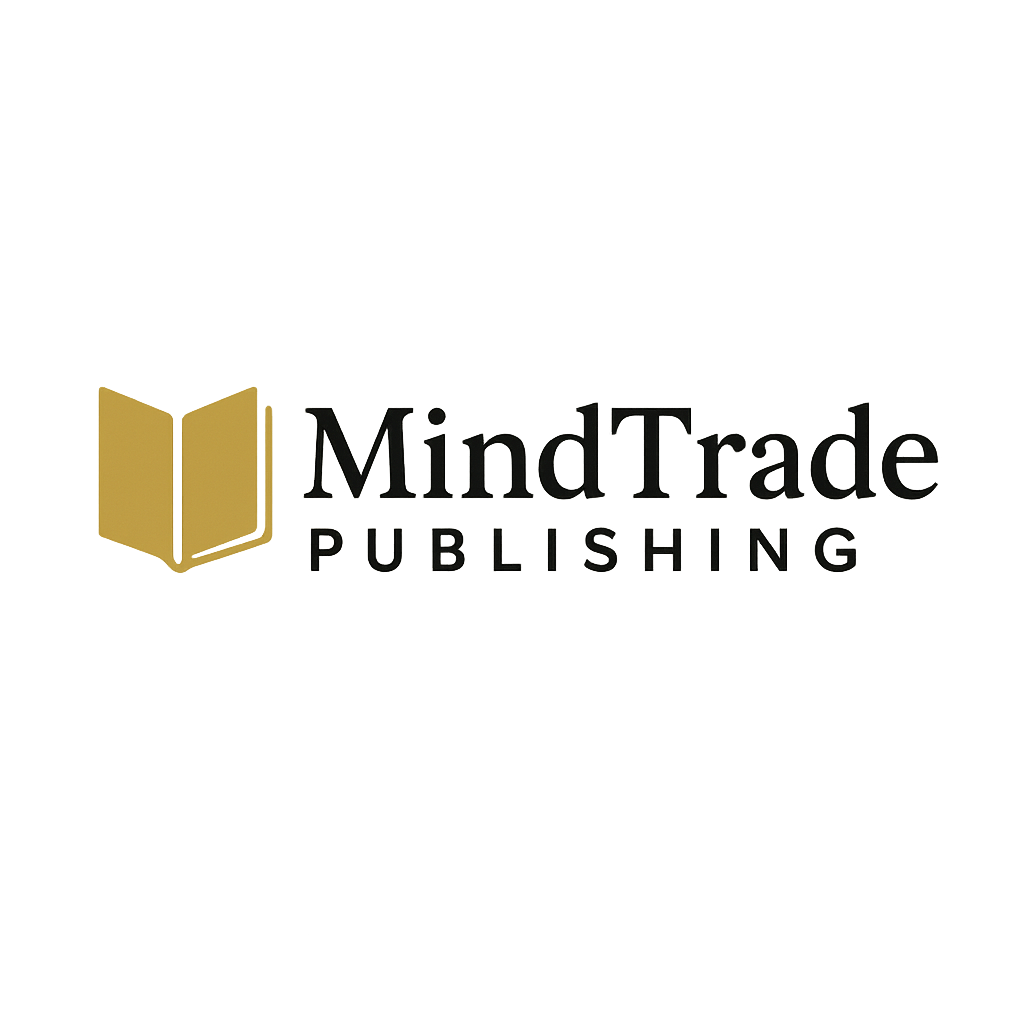 Minimalist logo of MindTrade Publishing, featuring an elegant gold open book icon with modern black typography. Professional publishing brand for trading, finance, and educational e-books.