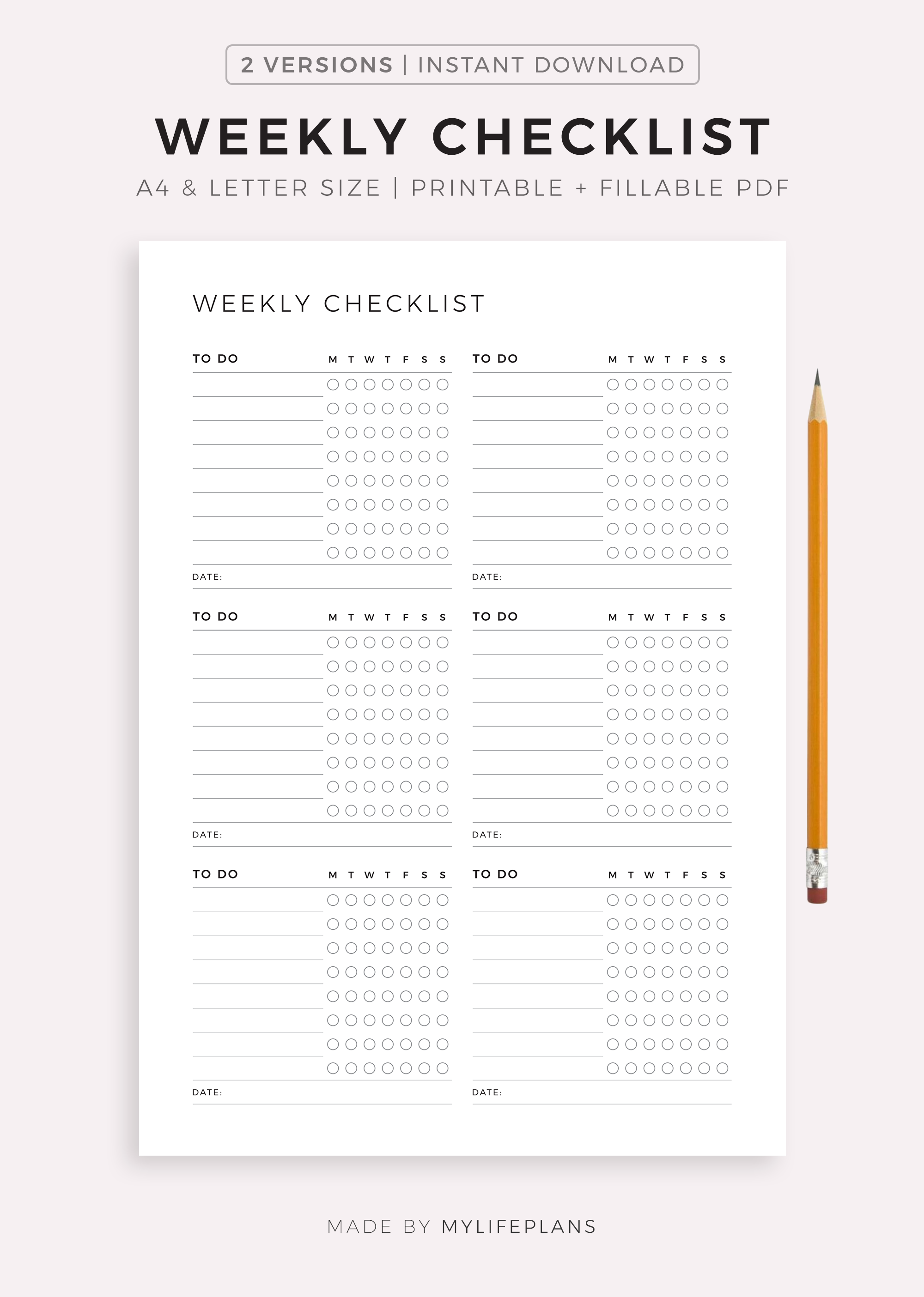 Printable Weekly Checklist Fillable, Weekly Task List, To Do List ...