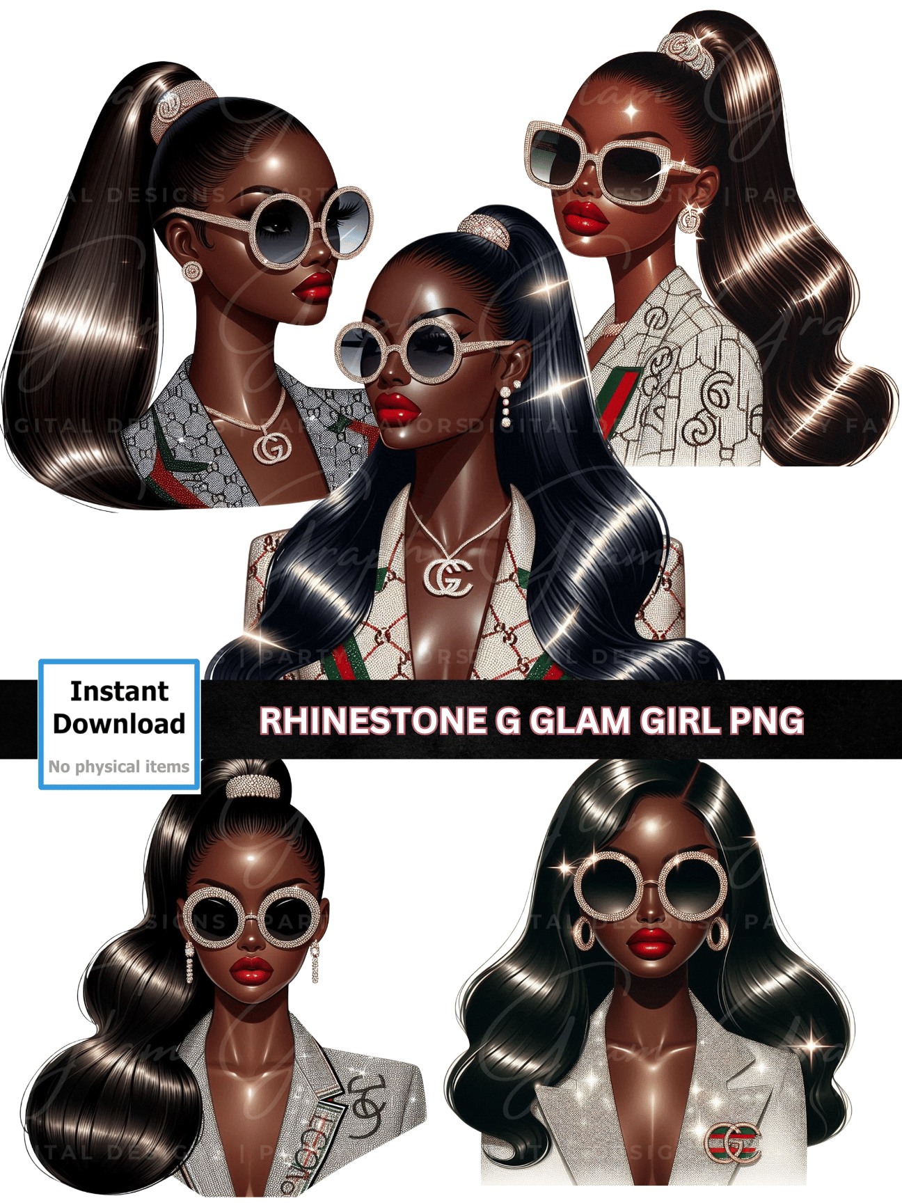SET OF 5 RHINESTONE G GLAM GIRLS PNG - Payhip