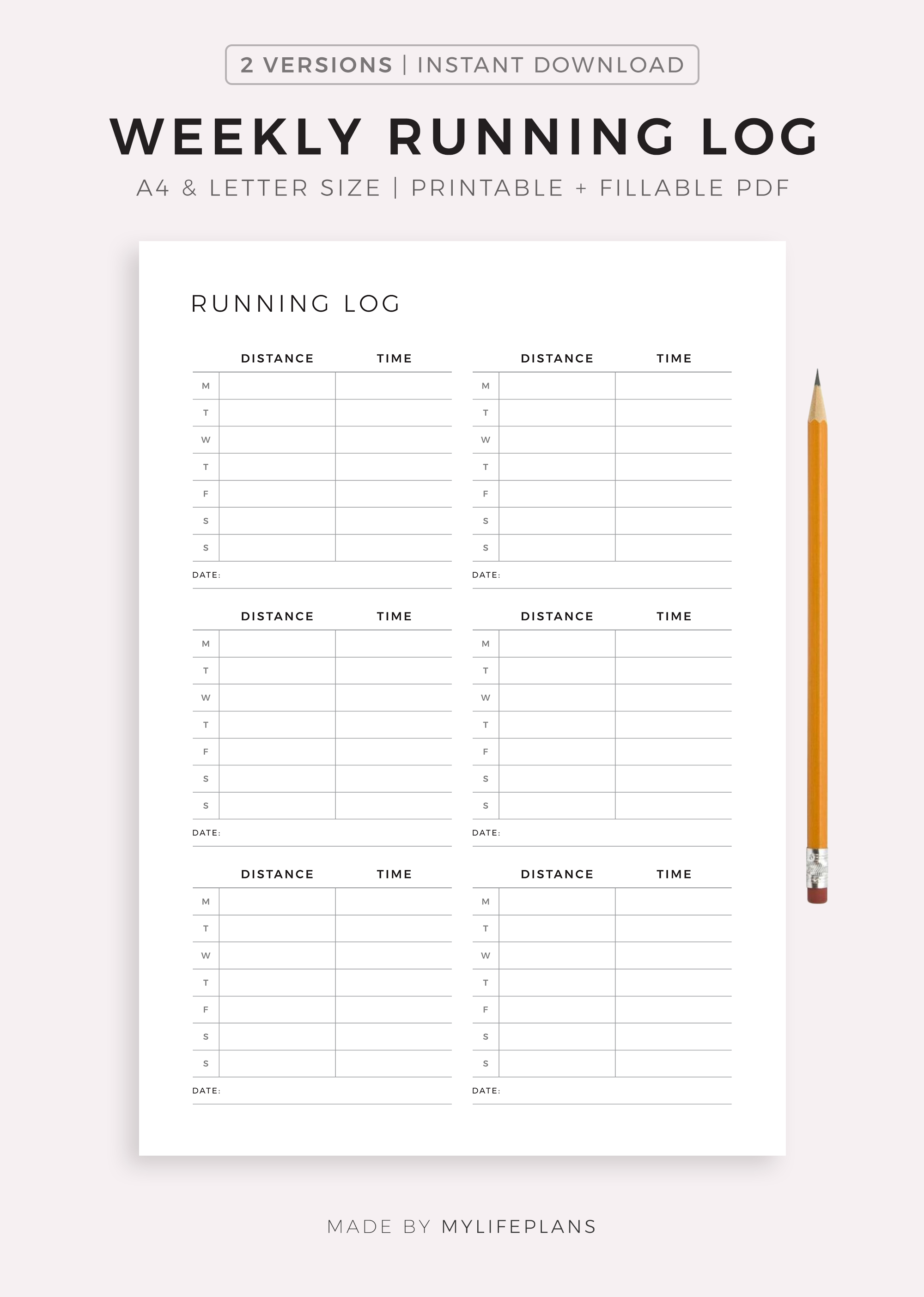 Printable Rweekly Running Log Weekly Running Log Printable Template, Running Journal, Cardio Training ...