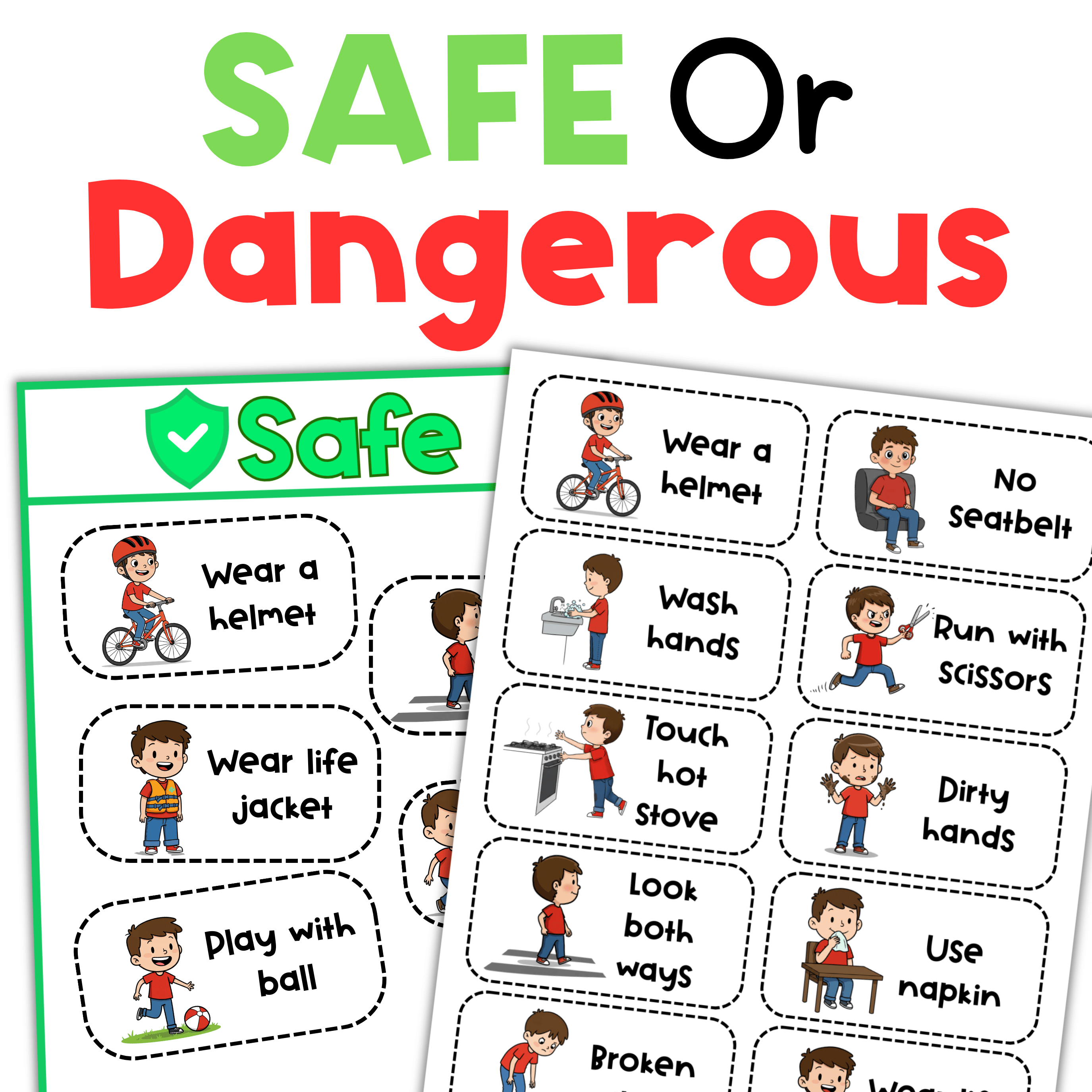 Safe Vs. Dangerous Worksheets Unsafe Behavior Sorting Cut and Paste ...