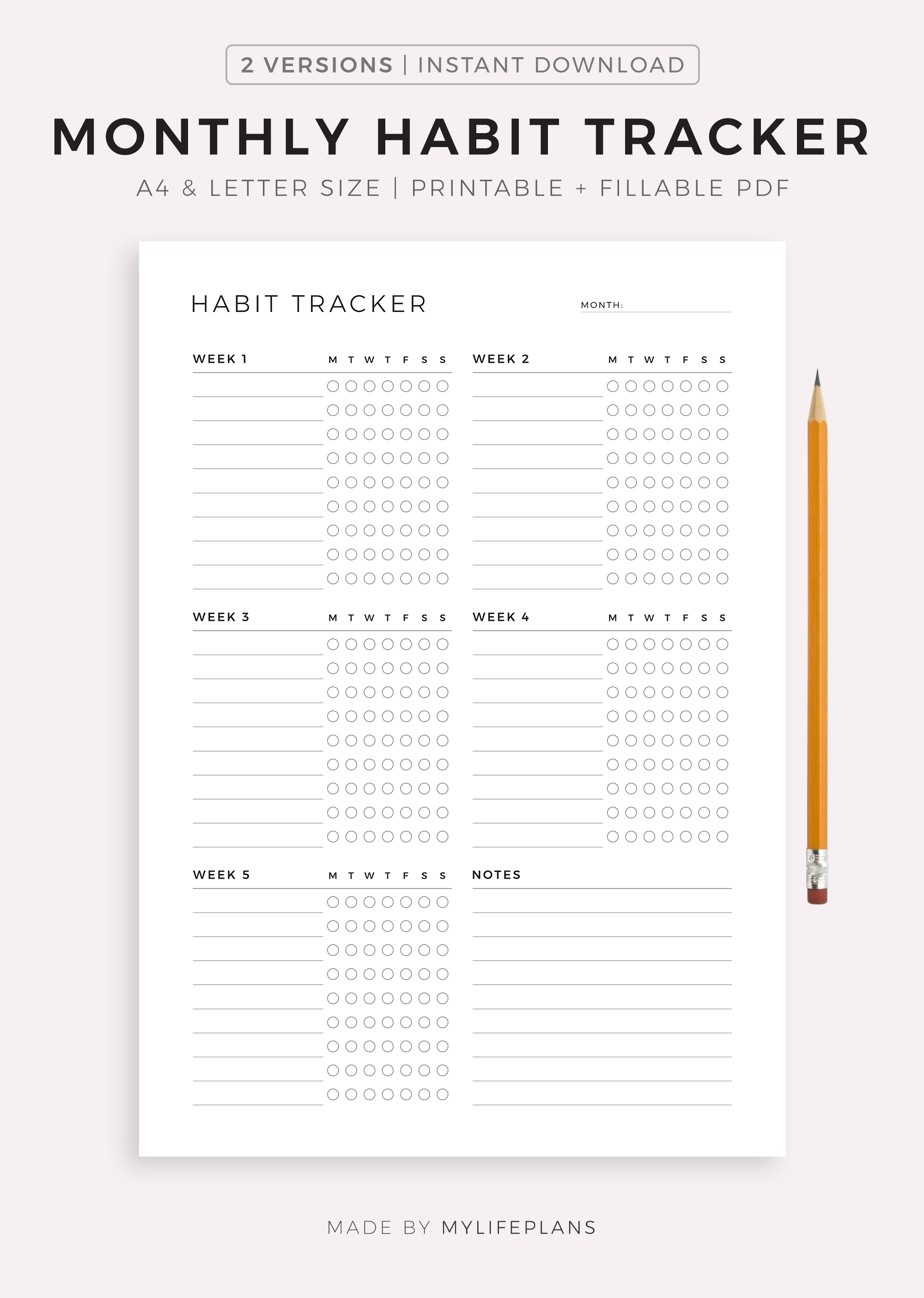 Monthly Habit Tracker Printable & Fillable, A4/Letter Size - Payhip