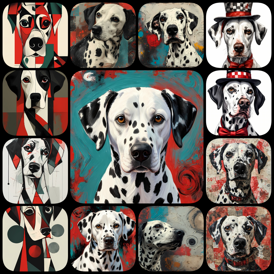 Dalmatian art bundle, Dalmatian clipart, Dalmatian digital download, dog art bundle, Dalmatian wall art, Pop Art Dalmatian, cartoon Dalmatian, cubism dog art, abstract Dalmatian art, vintage Dalmatian images, mixed media dog art, printable Dalmatian image
