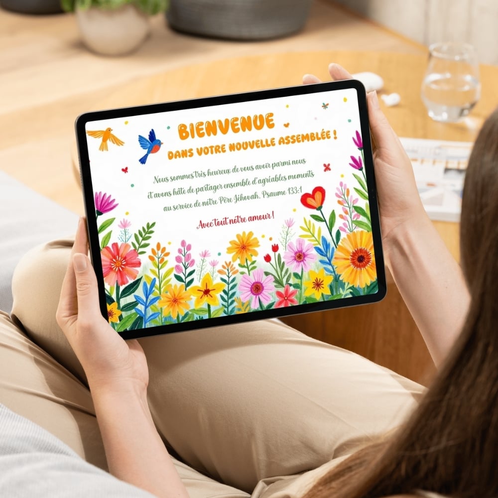 Carte JW 'Bienvenue dans votre nouvelle assemblée !' Format JPG et PDF