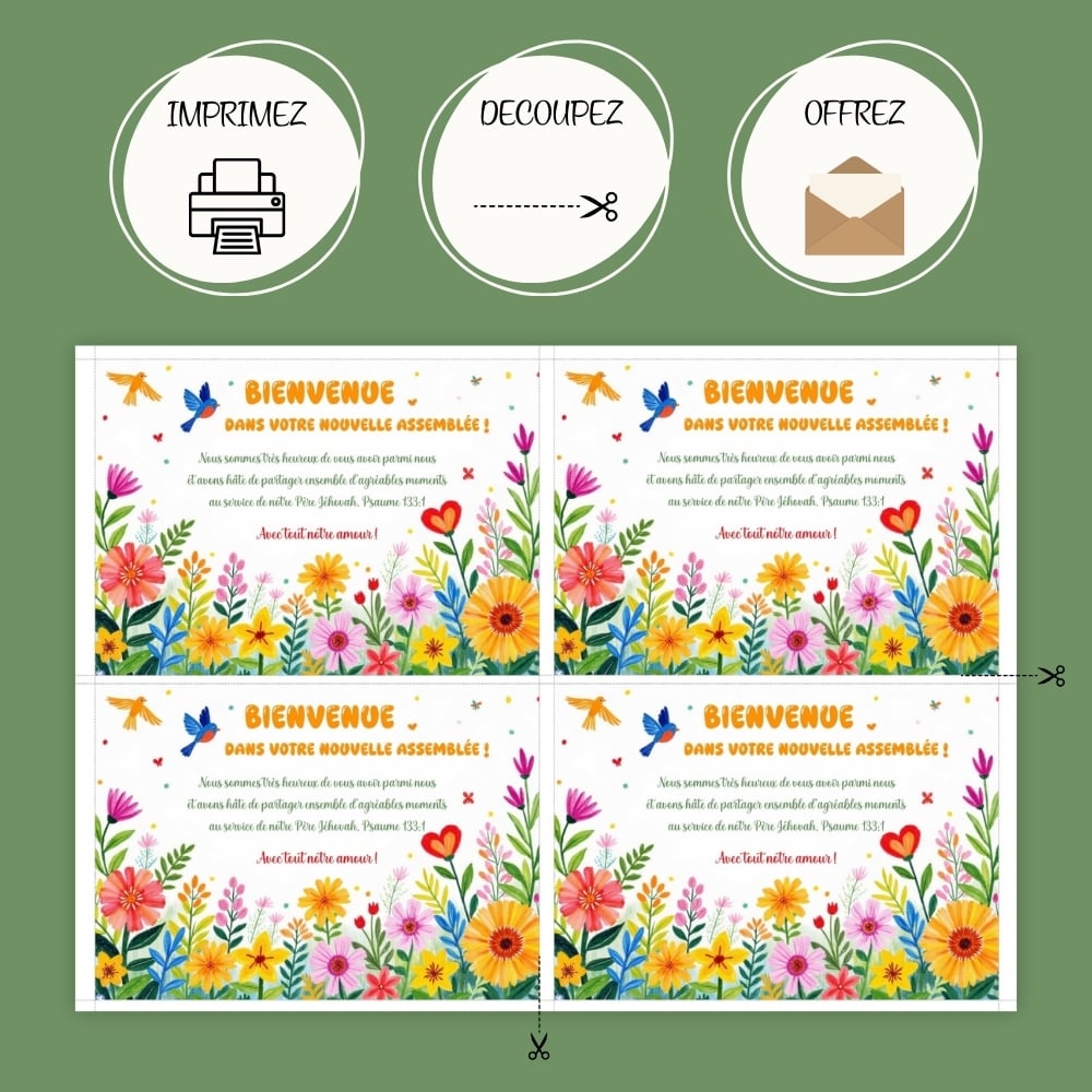 Carte JW 'Bienvenue dans votre nouvelle assemblée !' Format JPG et PDF