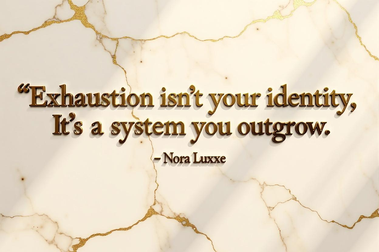 “Luxury editorial portrait of Nora Luxxe seated at a marble desk with a leather journal and wine glass, symbolizing soft power and energy design.”