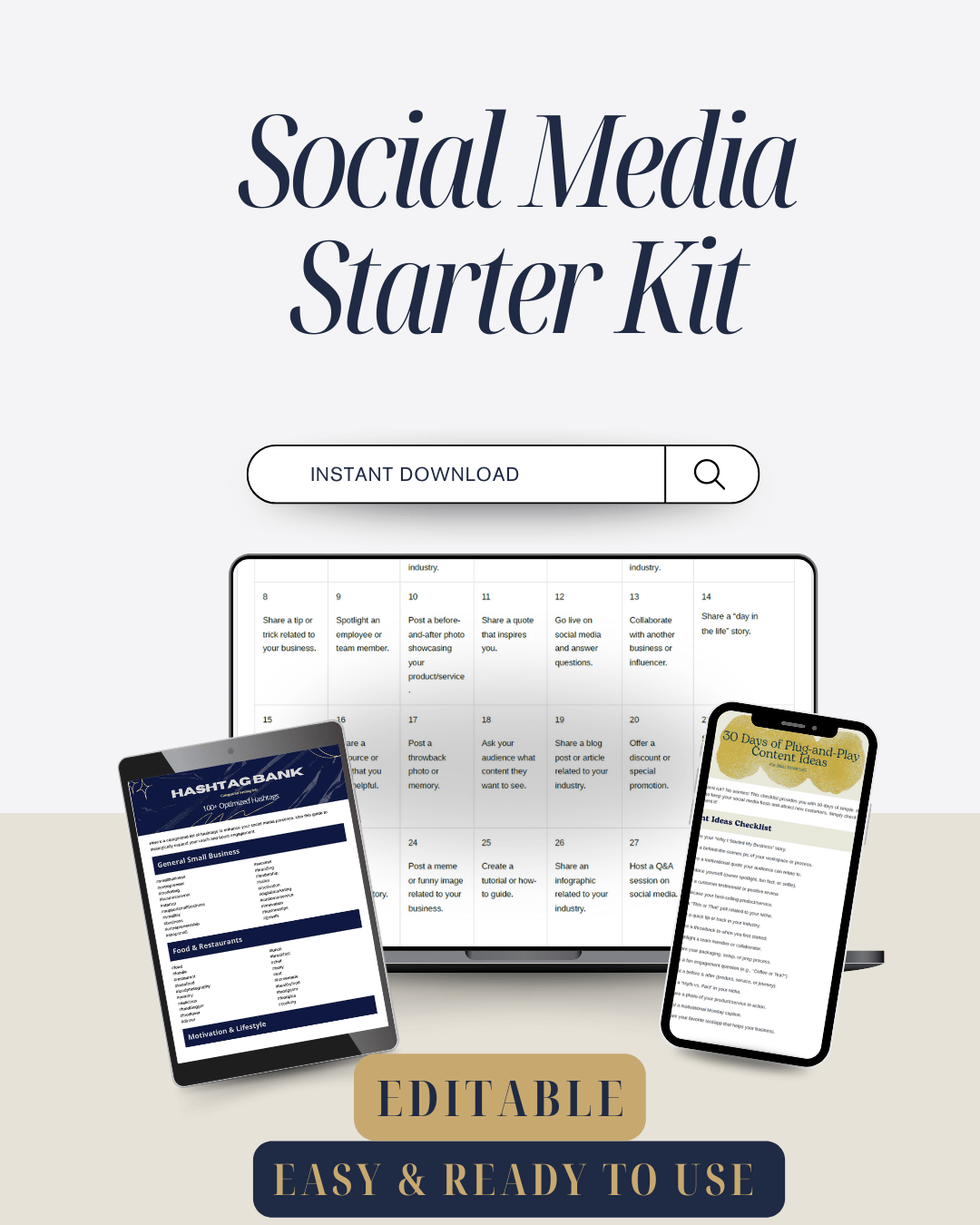 content calendar, social media kit, marketing tools, DIY business tools, instagram planner, startup help