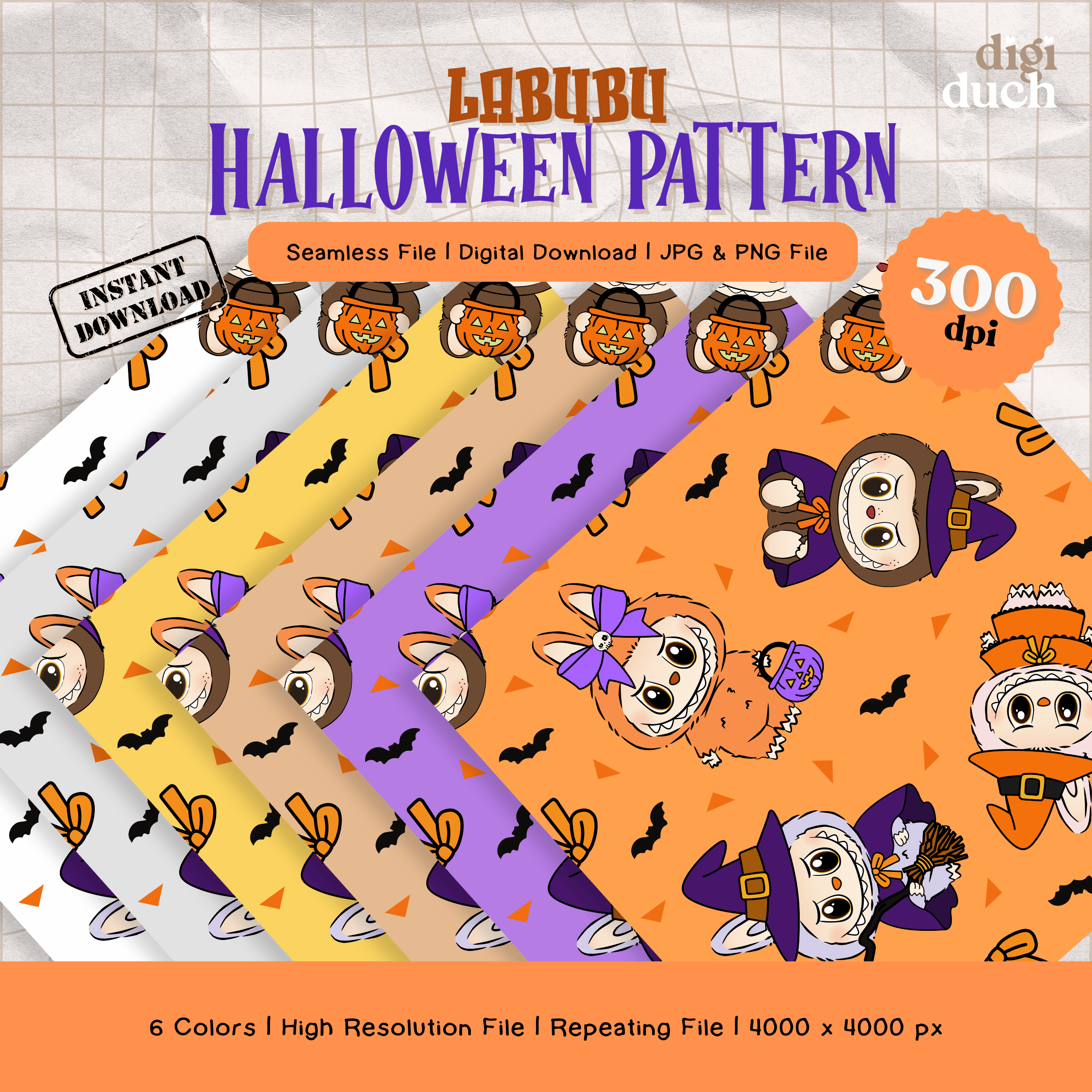 Labubu Seem Less Pattern Design Halloween Labubu Seamless Pattern, Labubu Pattern, Labubu PNG, Labubu ...
