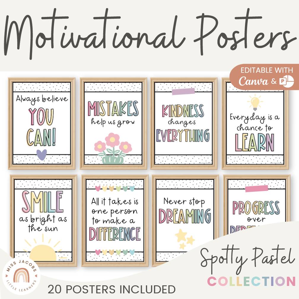 Inspirational Posters | Pastel | Motivational Growth Mindset Bulletin Board