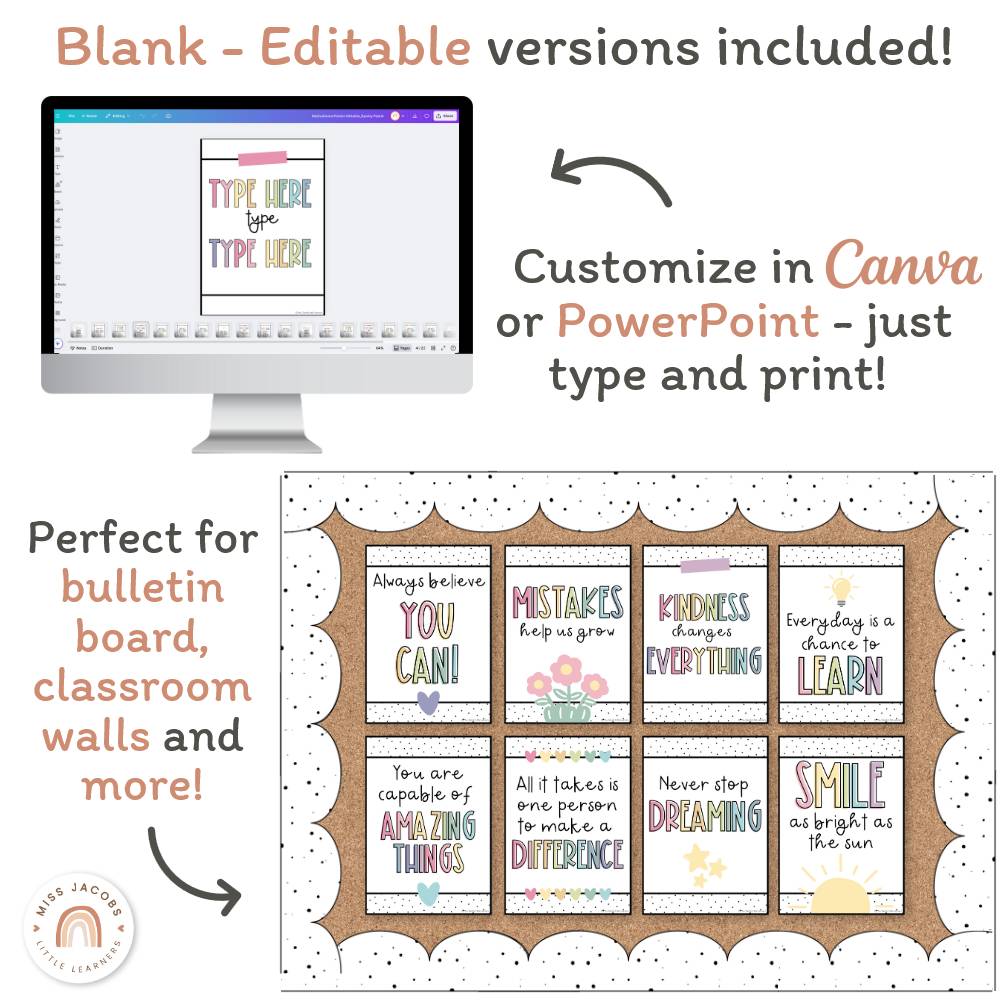 Inspirational Posters | Pastel | Motivational Growth Mindset Bulletin Board